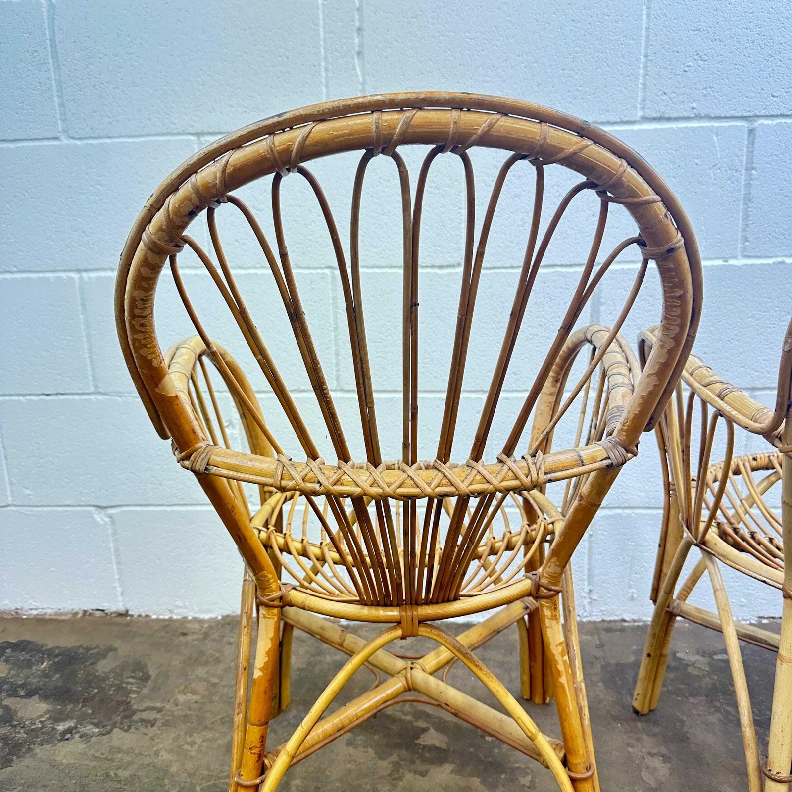 Pair Of Mid Century Boho Bamboo Bentwood Cane Chairs photo vinterior