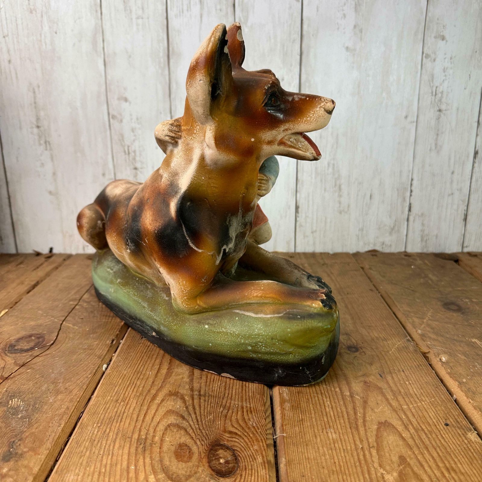 Vintage Chalkware Figure Alsatian & Child, Boy And His Dog photo buy