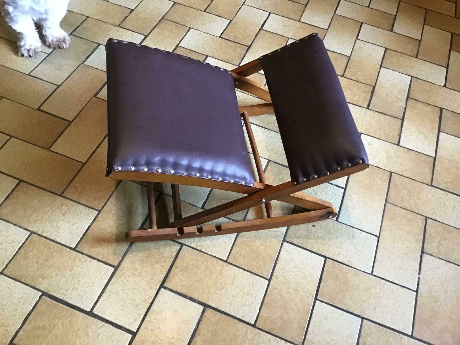 Vintage French, French Footstool, French Footrest, Rocking Stool, Cushioned Footstool, Foot Stool, French Foot Rest, Circa 1950 60's photo vinterior