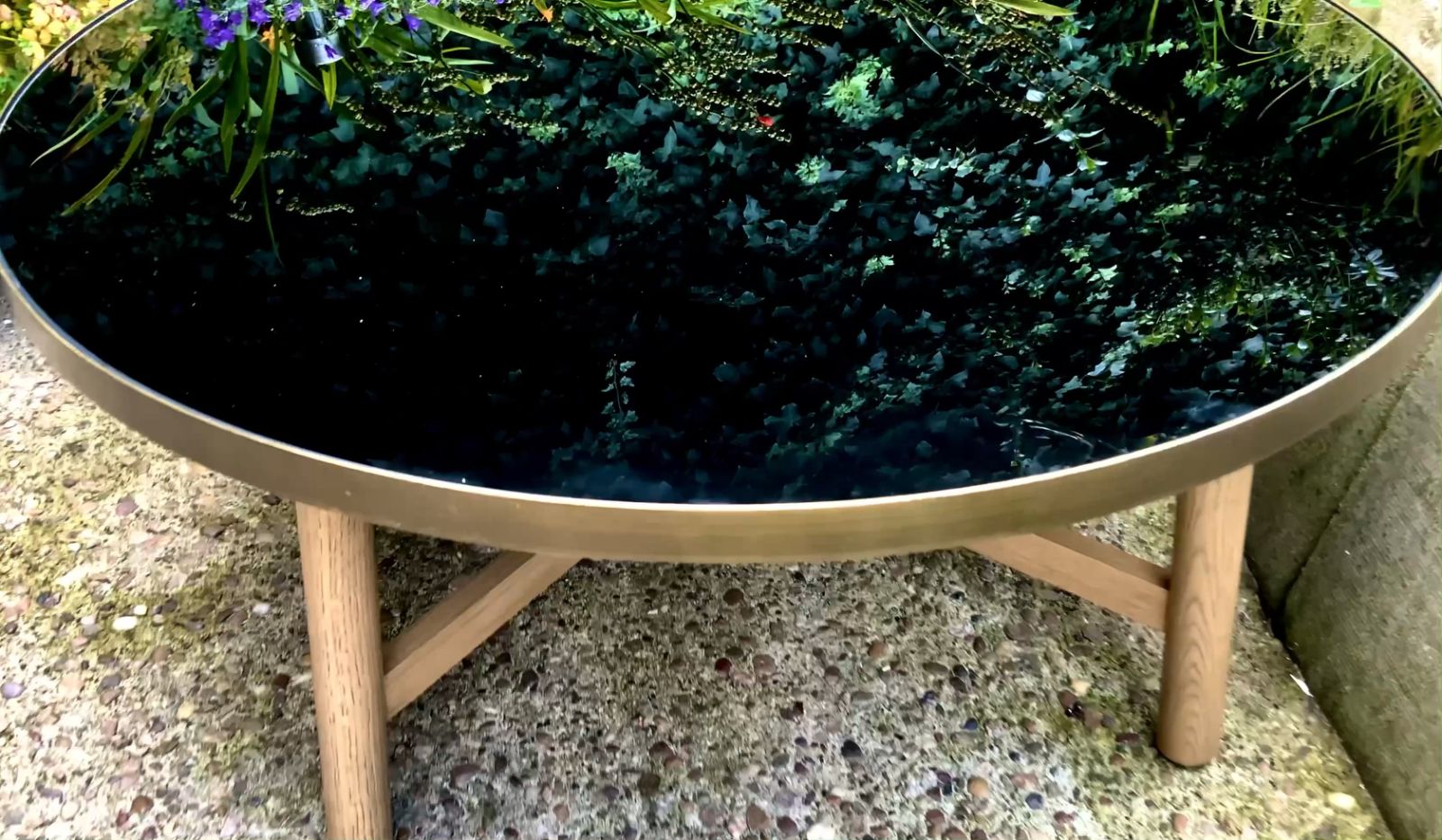 John Lewis Coffee Table With Round Glass Top And Wooden Legs. 90cm Dia/39cm High photo furniture