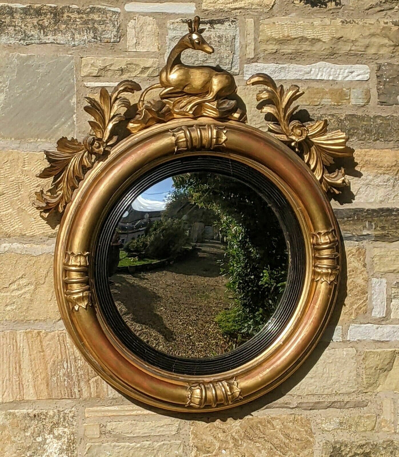Regency Convex Giltwood Mirror Deer Crest photo furniture