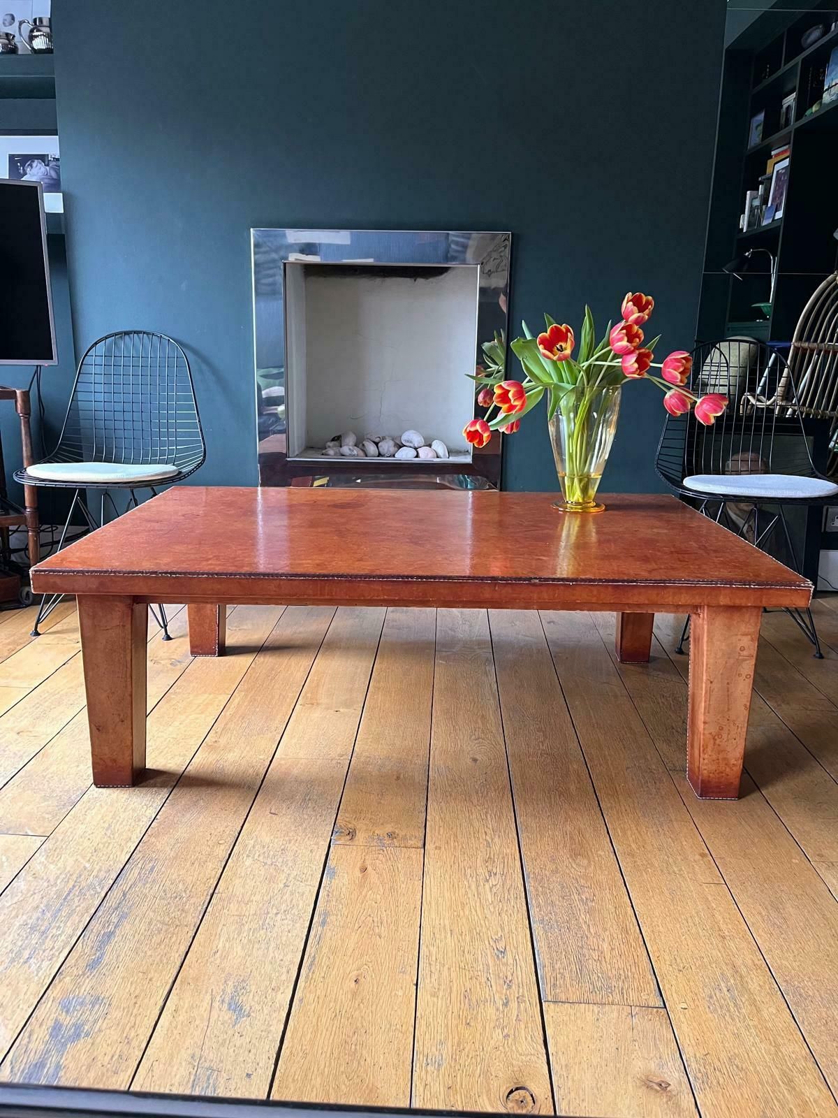 90's Designer Vintage Tan Leather Coffee Table By Succession Notting Hill