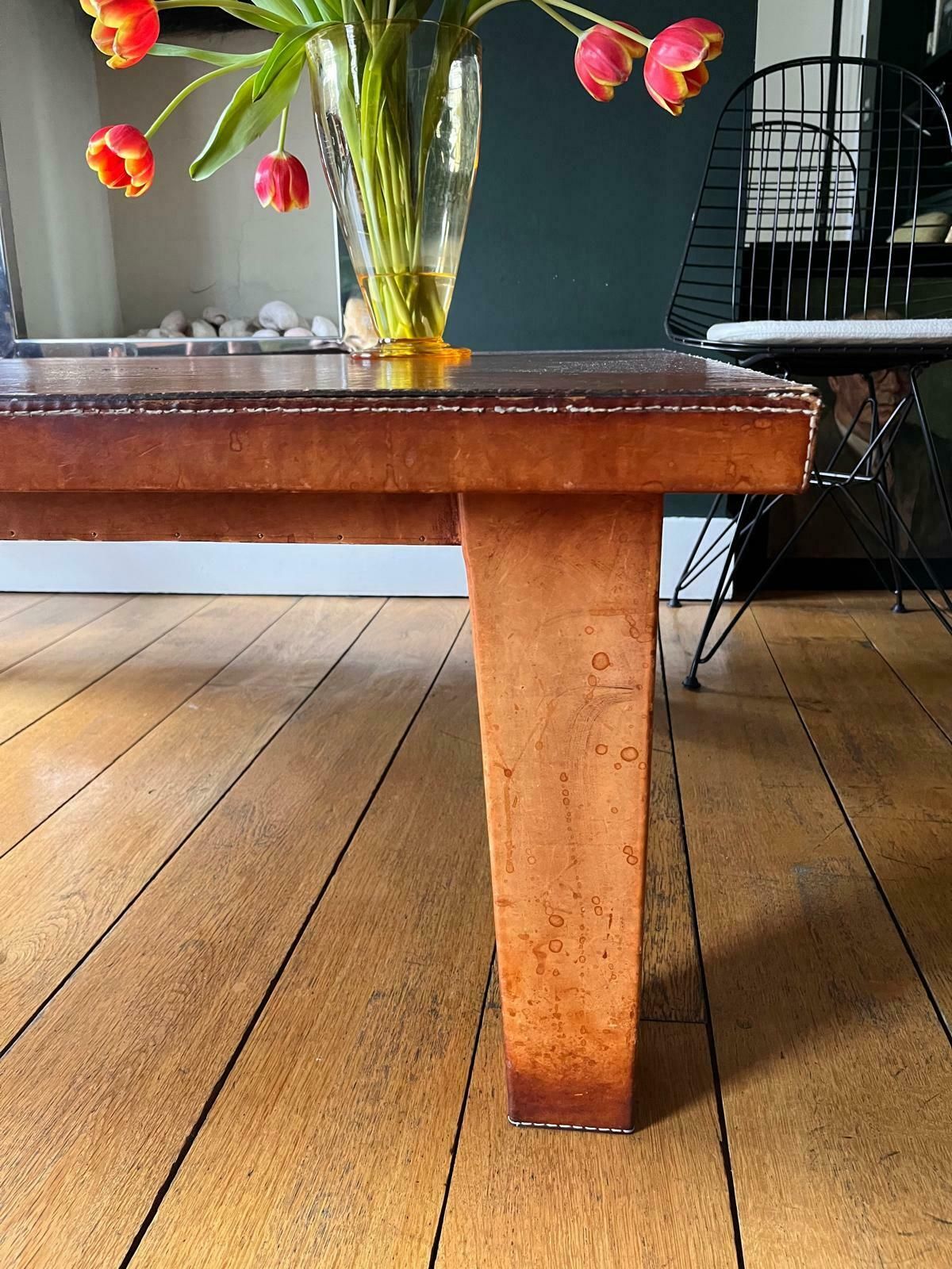 90's Designer Vintage Tan Leather Coffee Table By Succession Notting Hill photo for sale