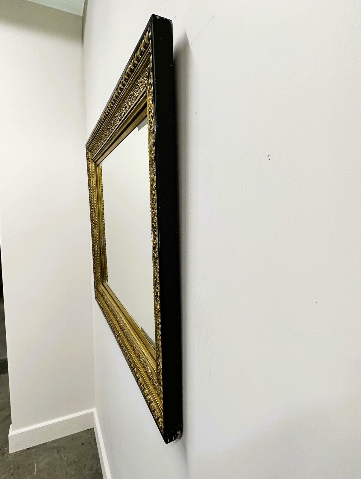 Vintage Rectangular Classical Gold And Black Mirror. France, 1970s. photo buy