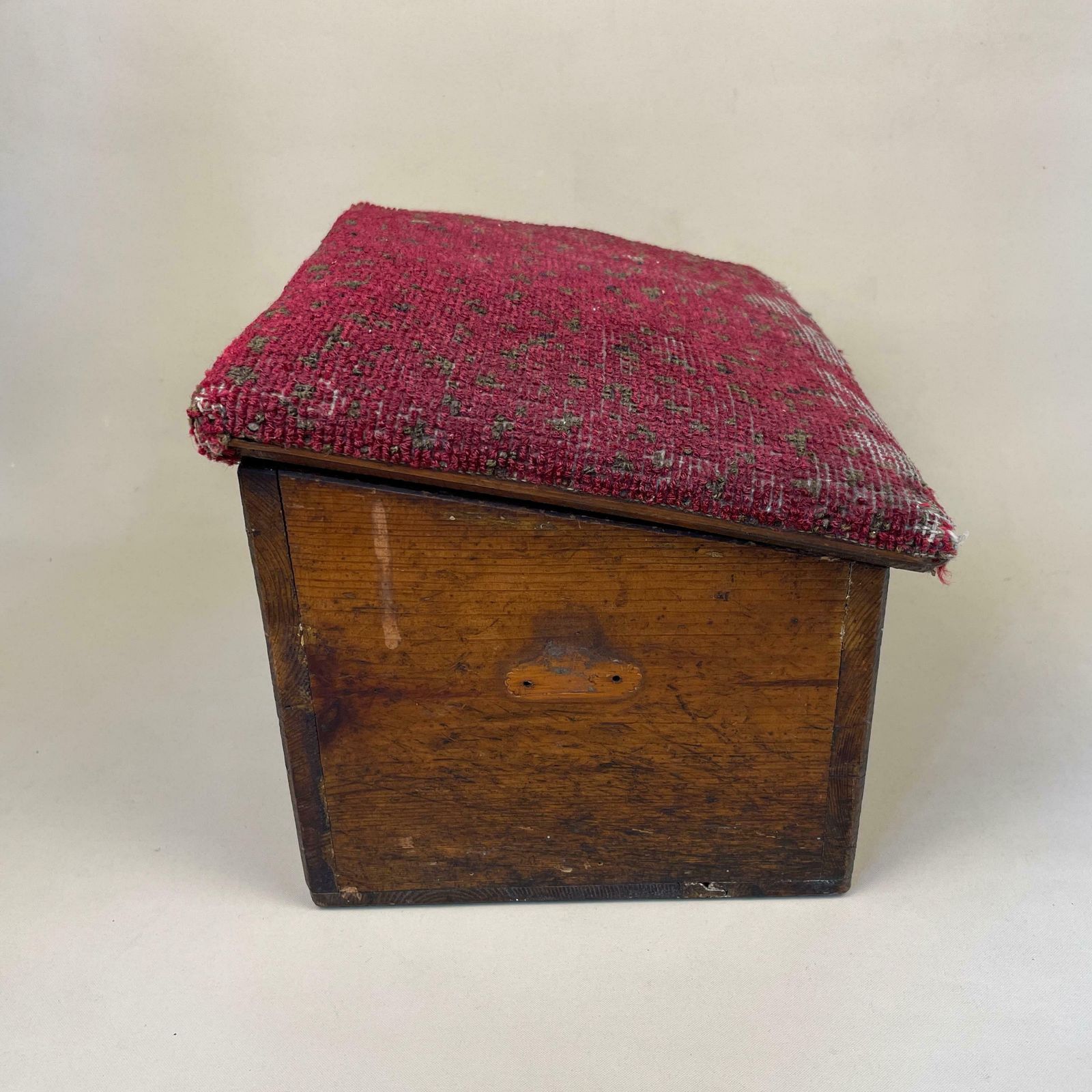 Antique Wooden Chest Trunk Box With Carpet Fabric Kilim Top Rectangle Lid Lidded Vintage Storage Box Toys Table Top Handmade Rustic Red photo furniture