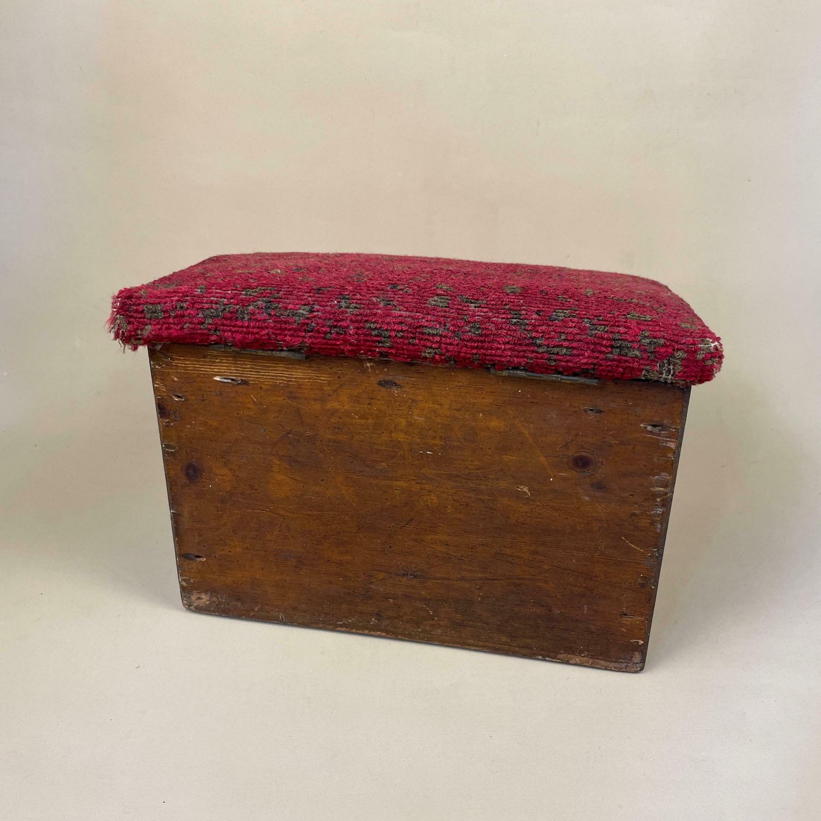 Antique Wooden Chest Trunk Box With Carpet Fabric Kilim Top Rectangle Lid Lidded Vintage Storage Box Toys Table Top Handmade Rustic Red photo for sale