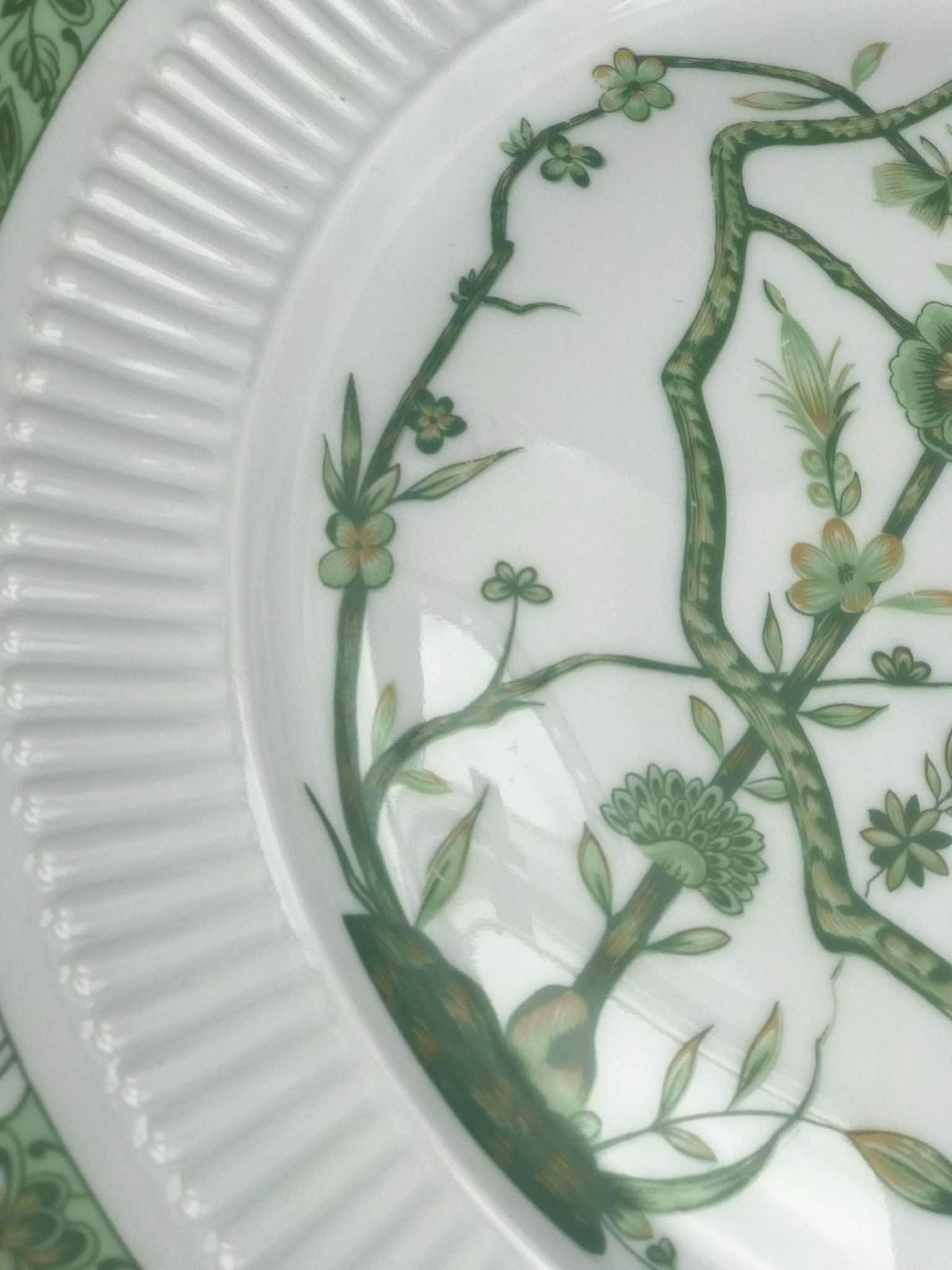 Porcelain Limoges Set 3 Raynaud & Co Fleur De Jade Green White Dinner Plates Green White Leaves French Vintage Wedding Luxury Gift photo Home Decor