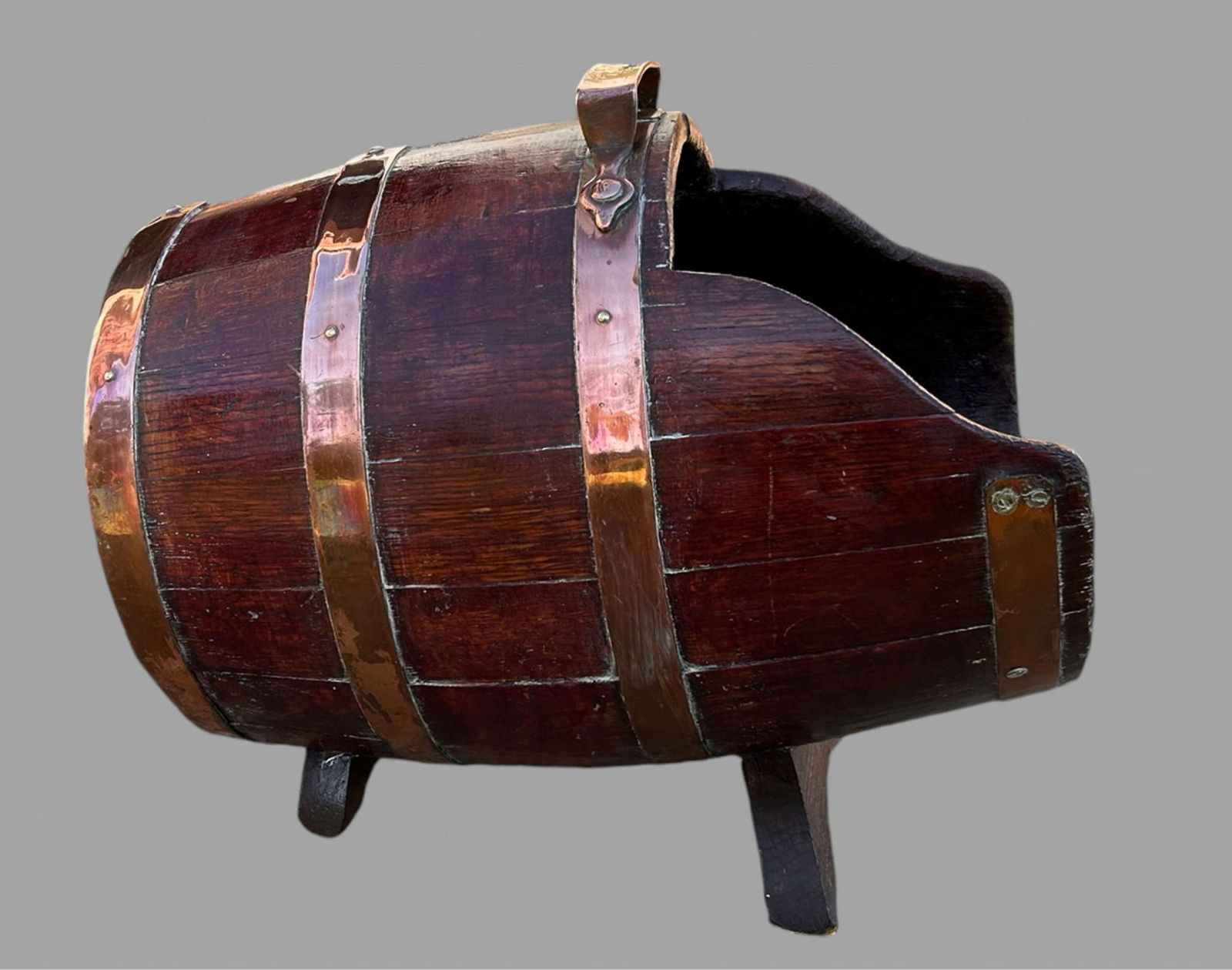 A Copper Banded Coal/Kindling Bin Holder