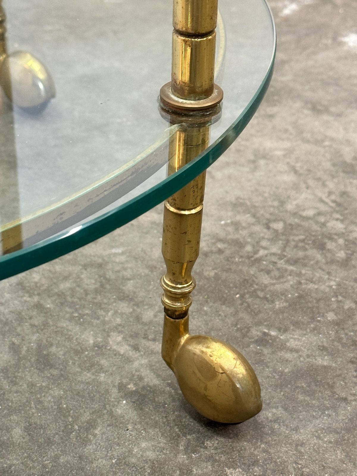 1970s Mid Century Modern Italian Brass And Glass Round Bar Cart, Italy. photo furniture