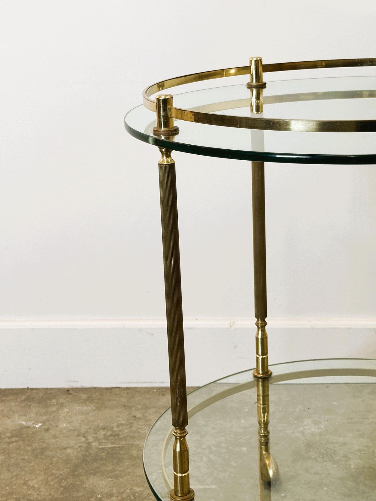 1970s Mid Century Modern Italian Brass And Glass Round Bar Cart, Italy. photo buy