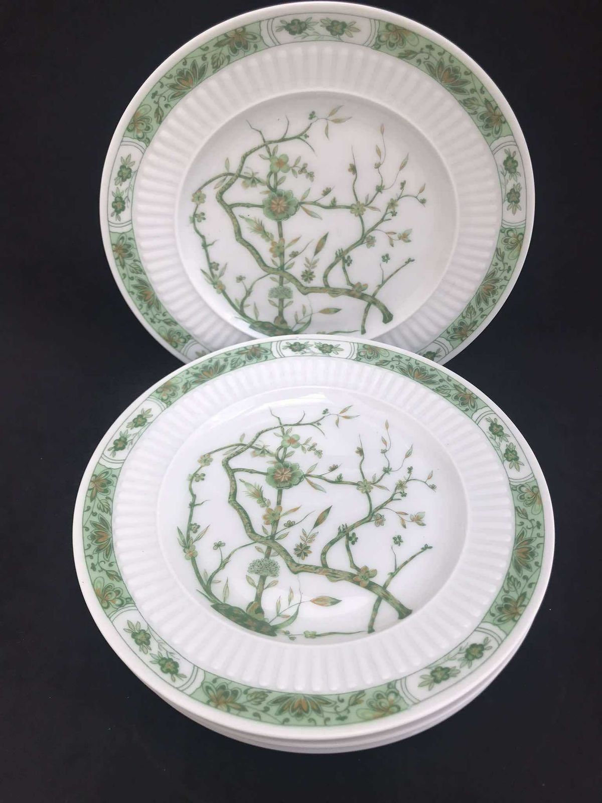 Porcelain Limoges Set 4 Raynaud & Co Fleur De Jade Green White Bread And Butter Plates Green White Leaves French Vintage Wedding Luxury Gift photo 168.0