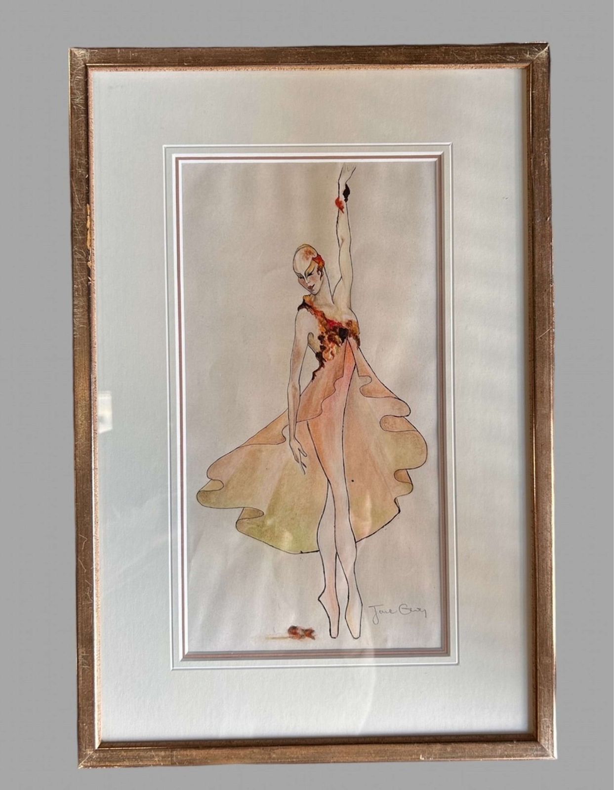 A Pair Of Vintage Fashion Pen, Ink And Watercolour Paintings photo furniture
