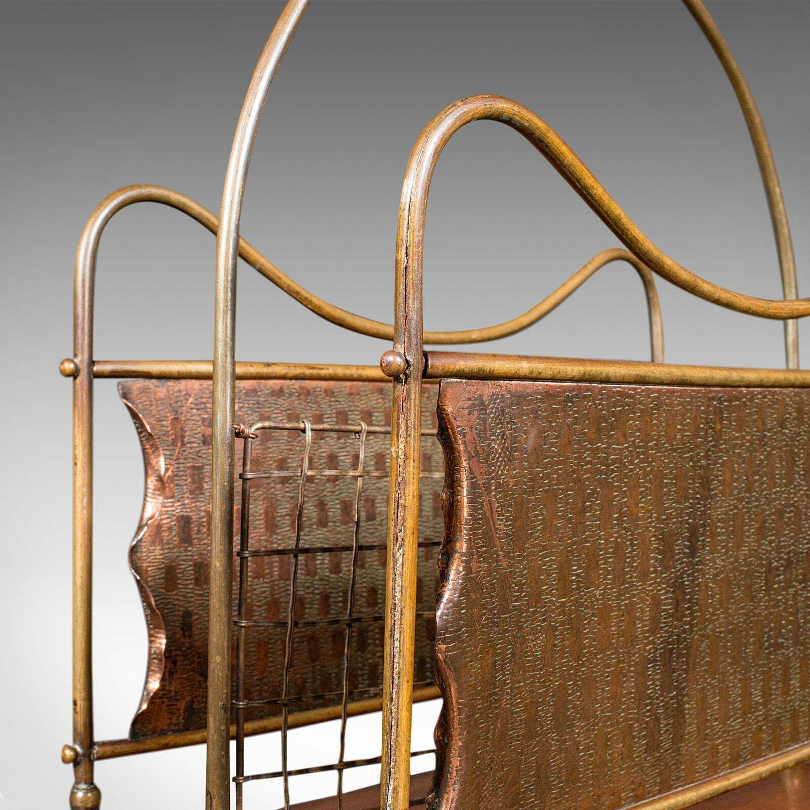 Antique Newspaper Rack, French, Brass, Copper, Walnut, Magazine Stand, Victorian photo buy
