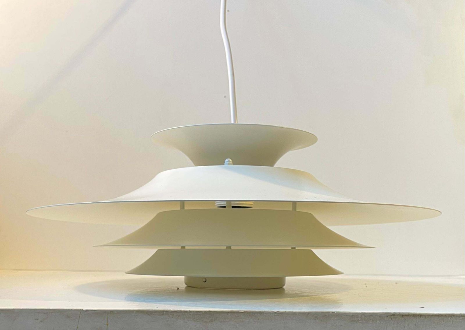 Danish Tiered White Hanging Lamp By Frandsen's Belysning, 1970s photo furniture