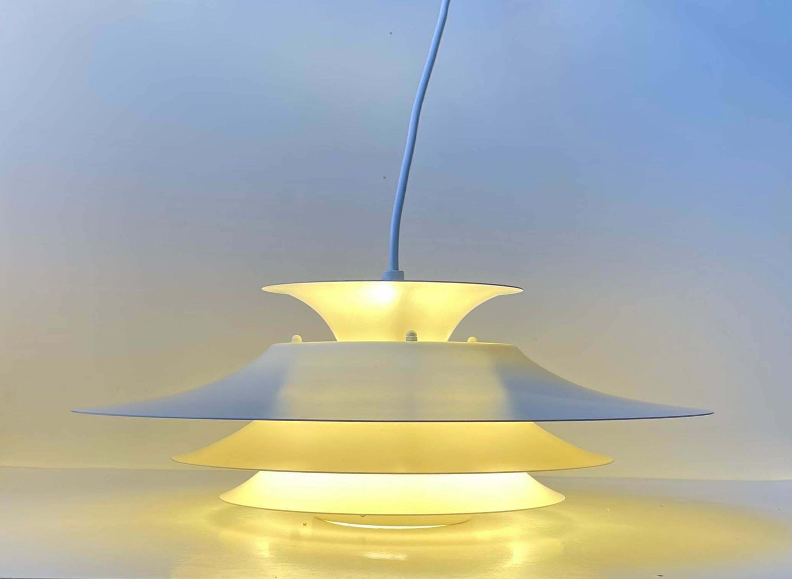 Danish Tiered White Hanging Lamp By Frandsen's Belysning, 1970s photo for sale