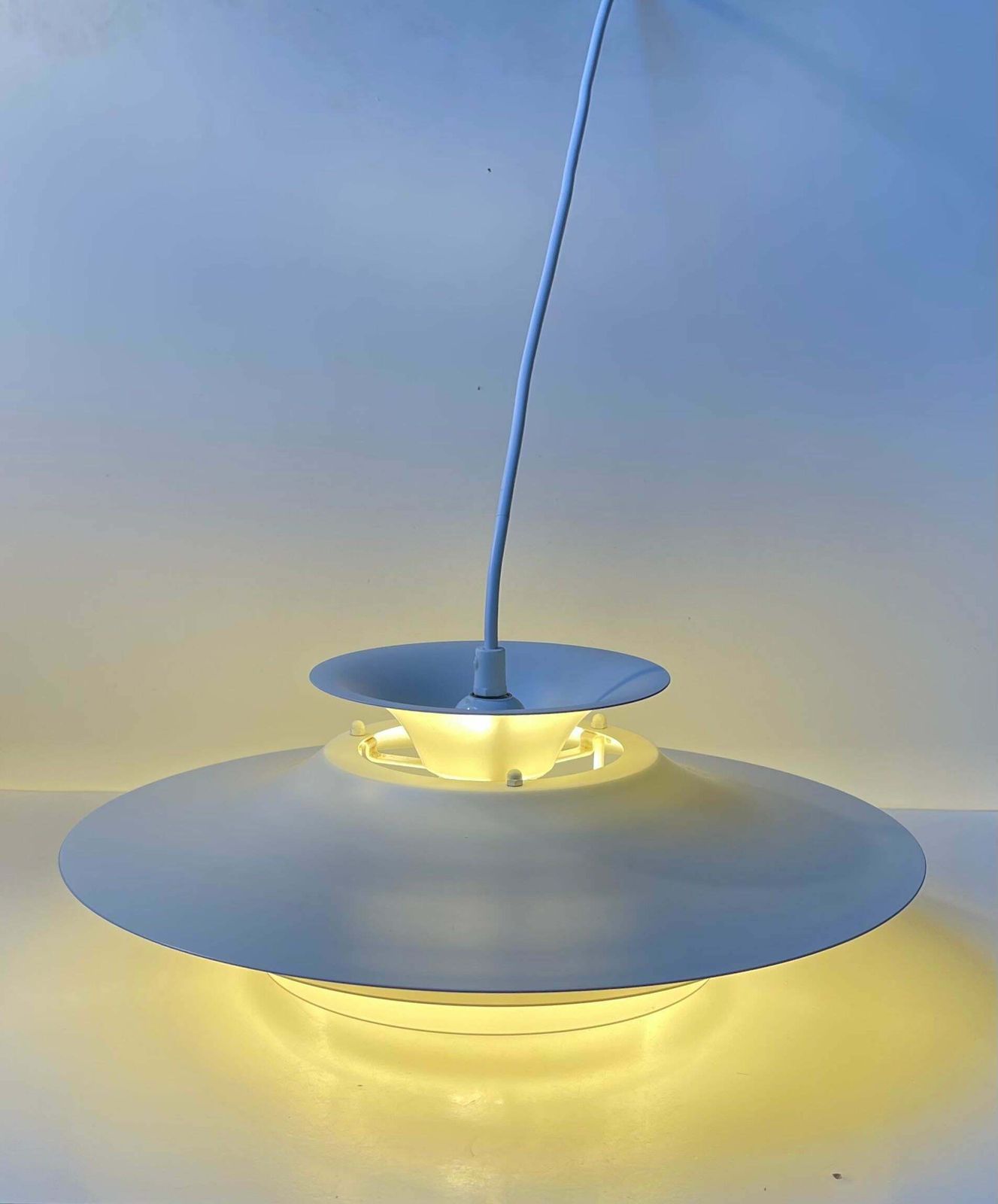 Danish Tiered White Hanging Lamp By Frandsen's Belysning, 1970s photo vintage