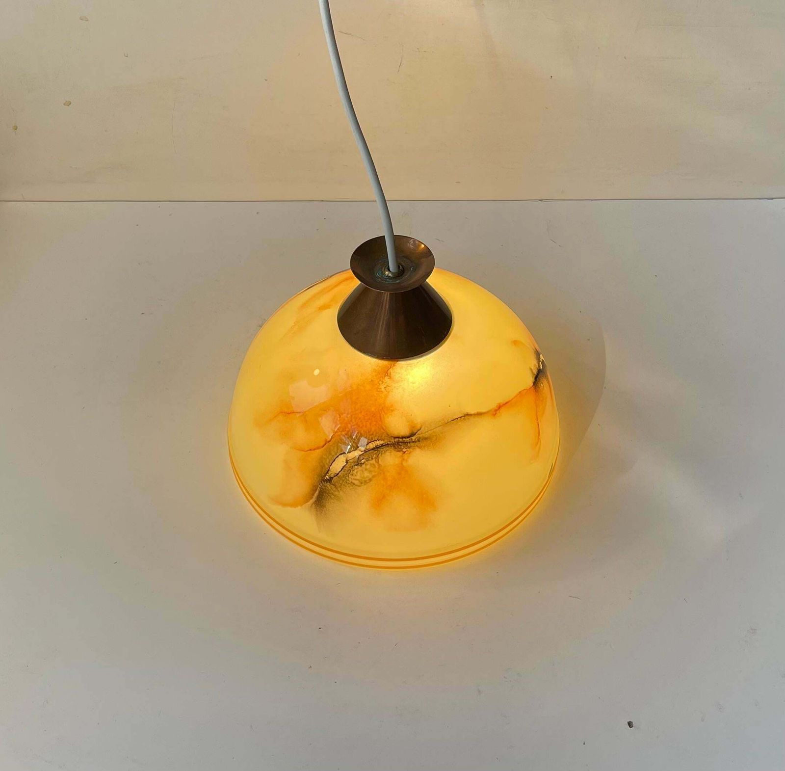 Scandinavian Copper & Marble Glass Pendant Lamp, Bauhaus Style 1940s photo vintage