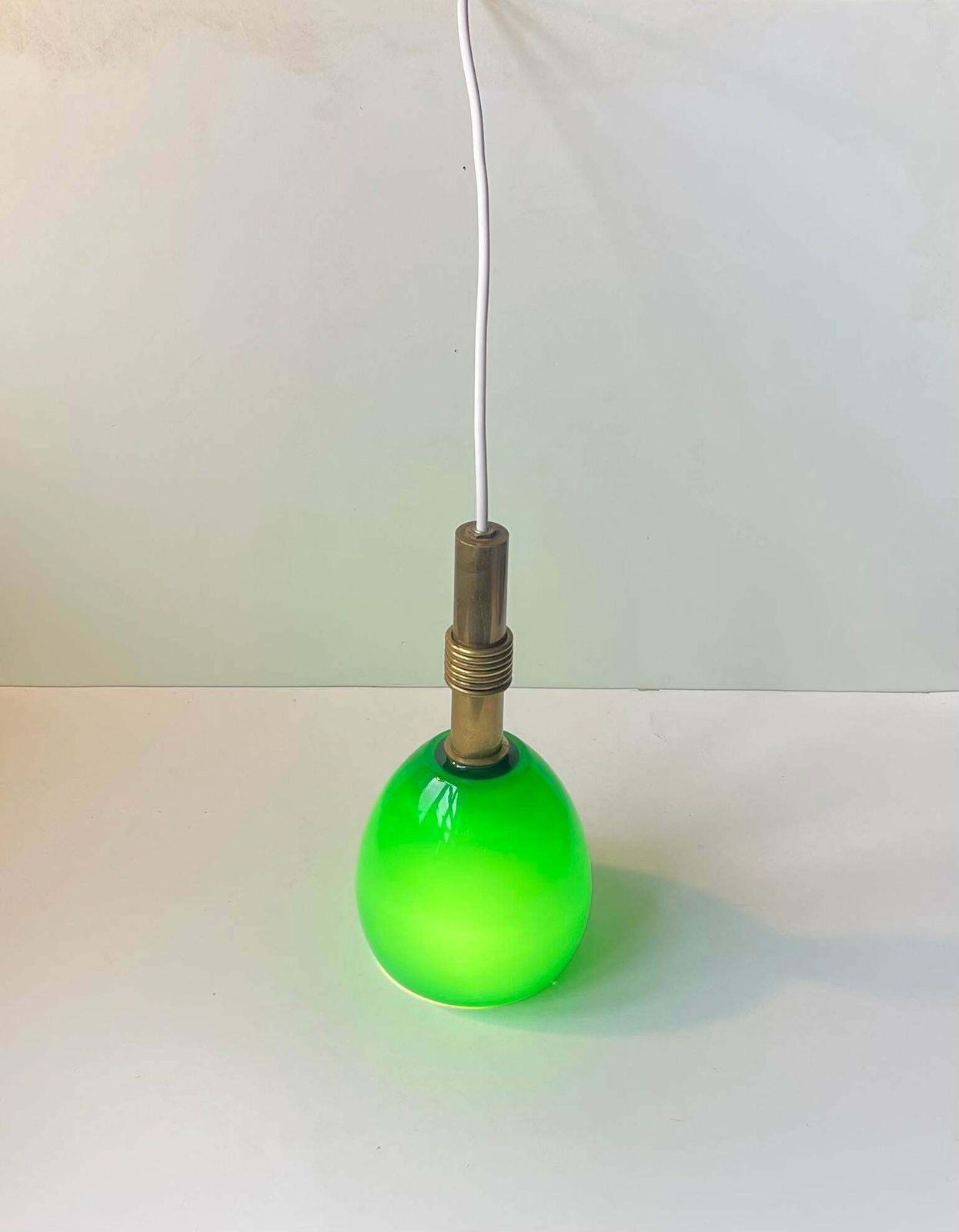 Scandinavian Modern Ceiling Lamp In Cased Green Glass & Brass photo buy