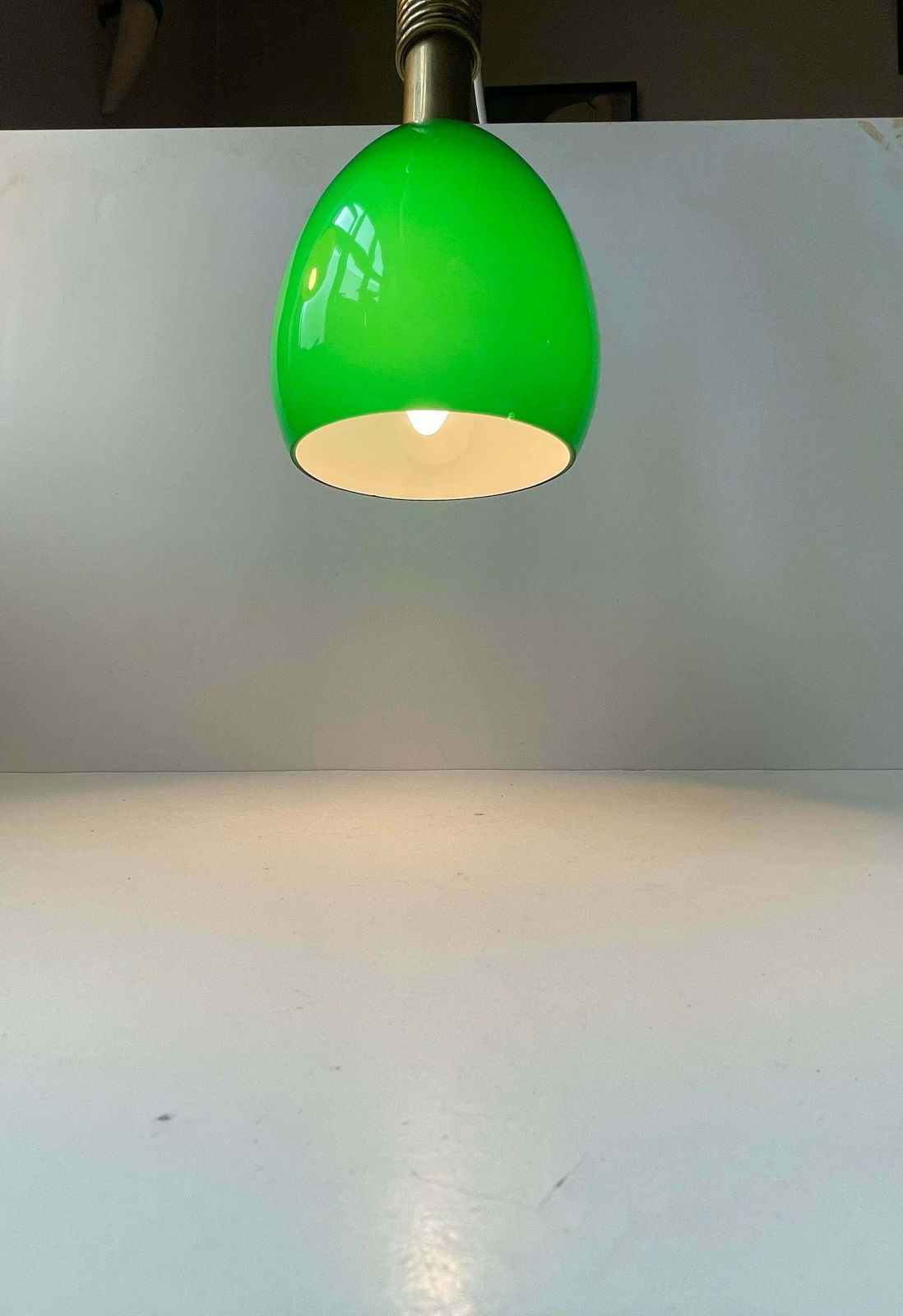 photo furniture Scandinavian Modern Ceiling Lamp In Cased Green Glass & Brass