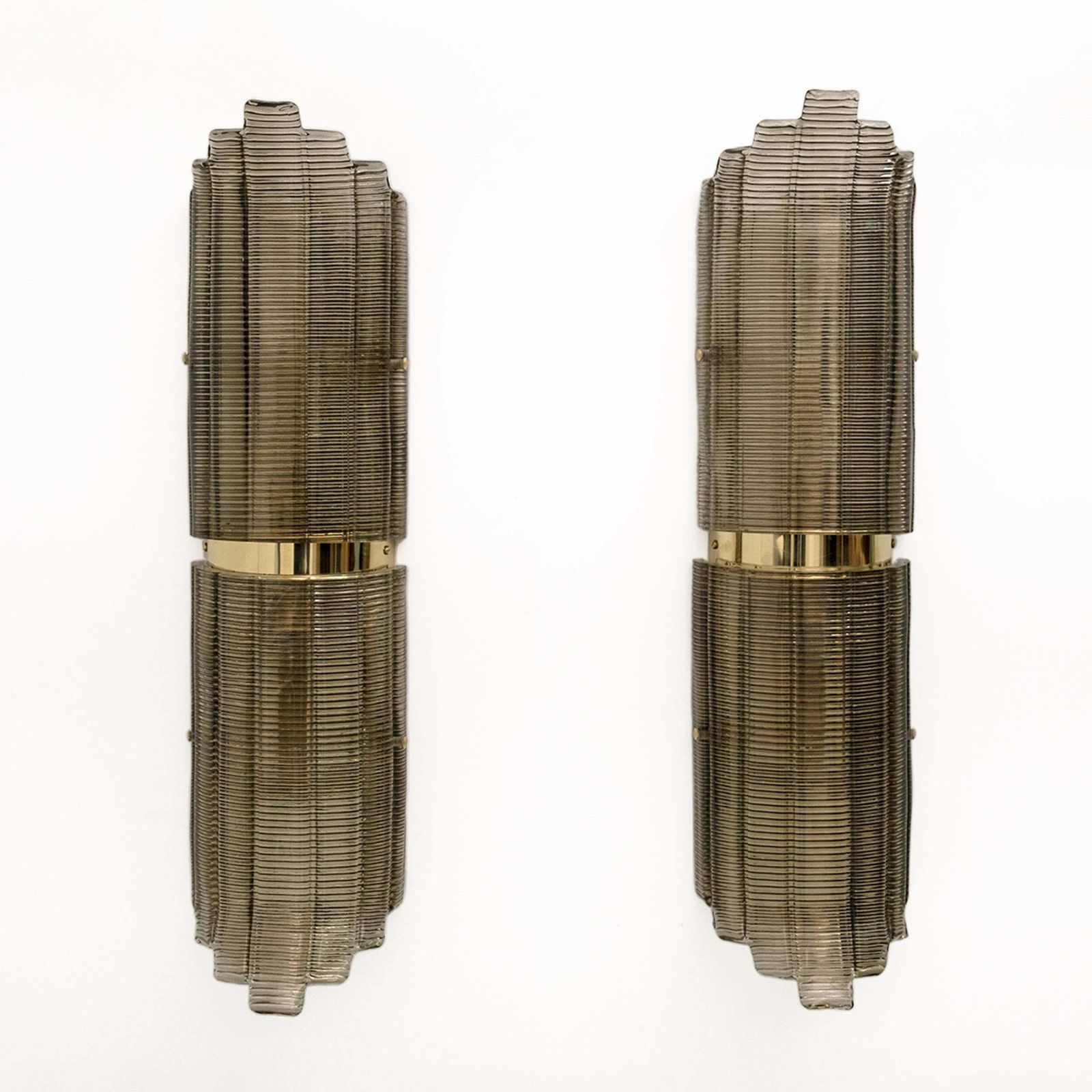 Pair Of Large Art Deco Style Murano Glass Textured Wall Sconces photo furniture