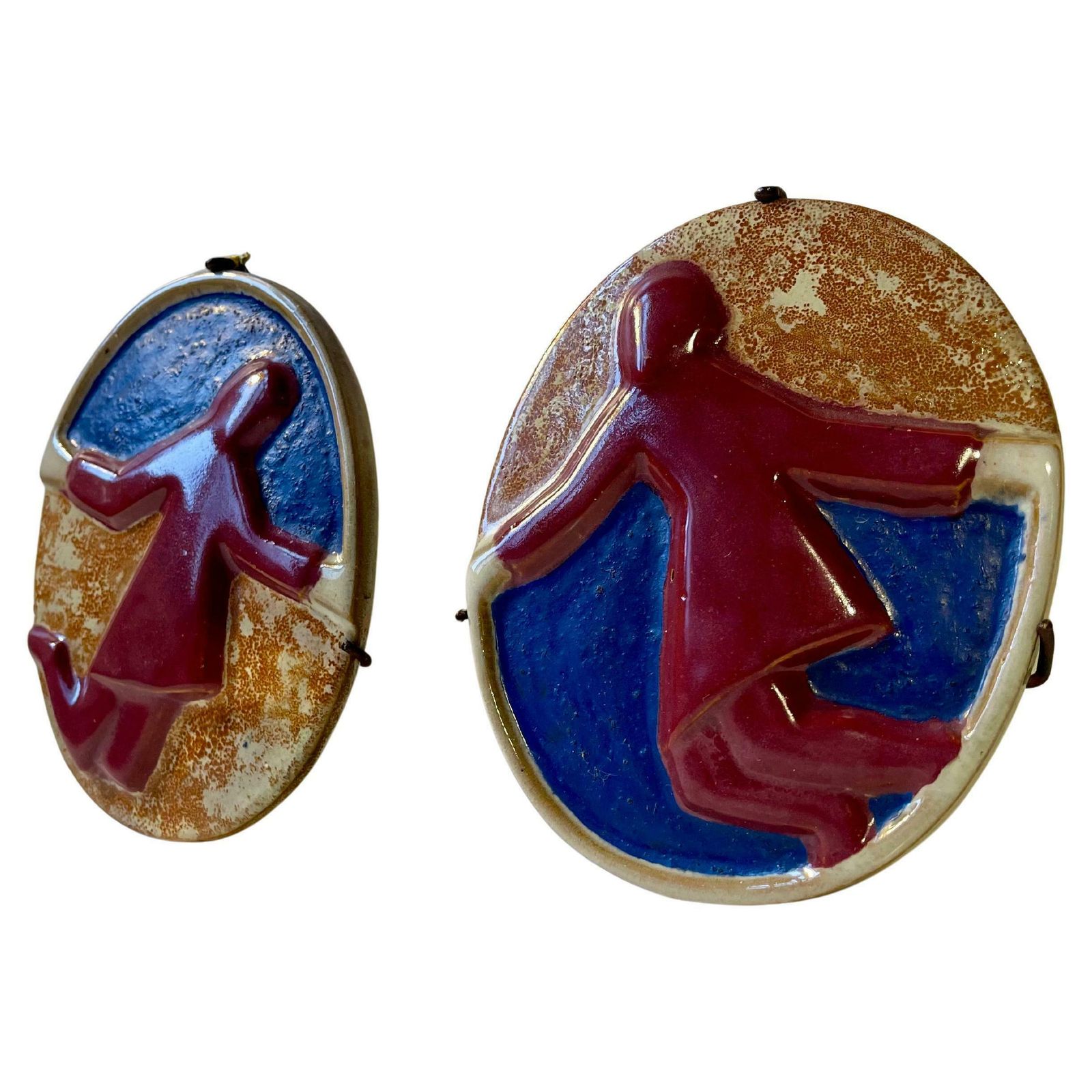 Aksel Hansen Surrealist Dancers   Wall Plaques In Glazed Stoneware, 1960s