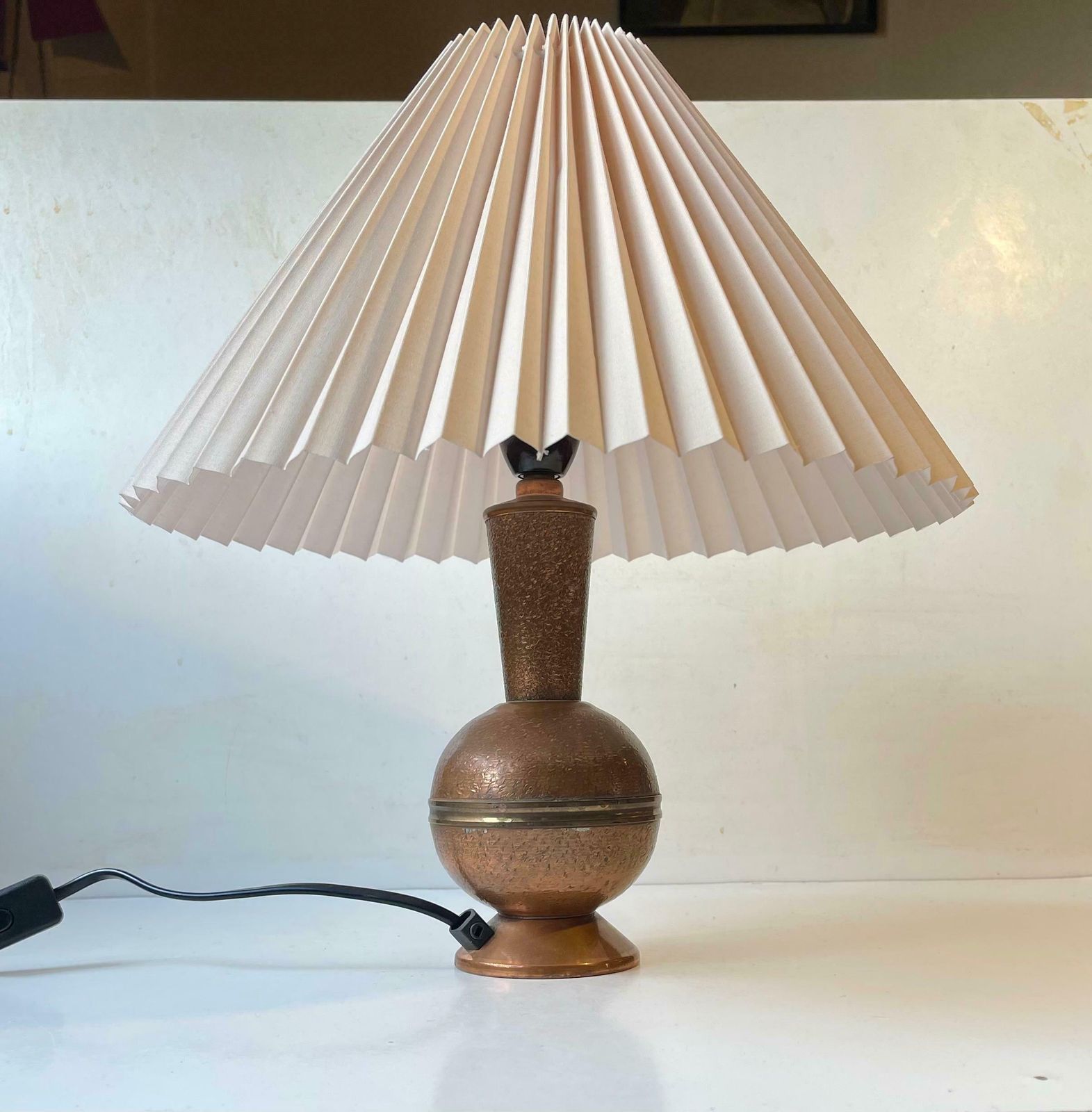 Scandinavian Modern Table Lamp In Patinated Textured Copper, 1950s photo furniture