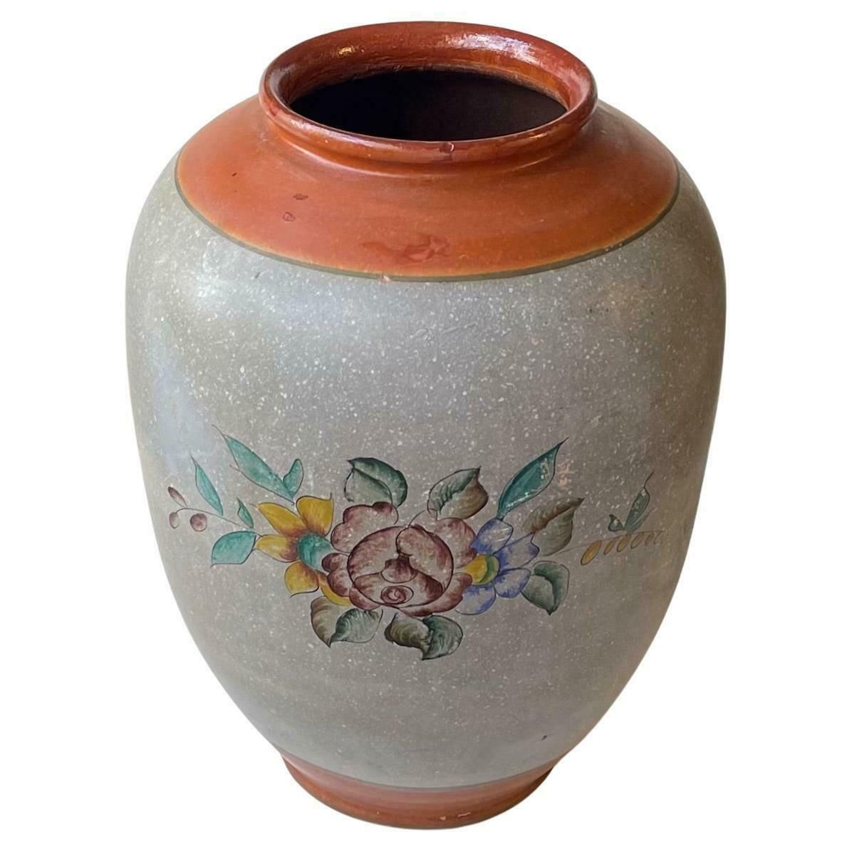 Antique Hand Painted Terracotta Floor Vase By Knabstrup, 1920s