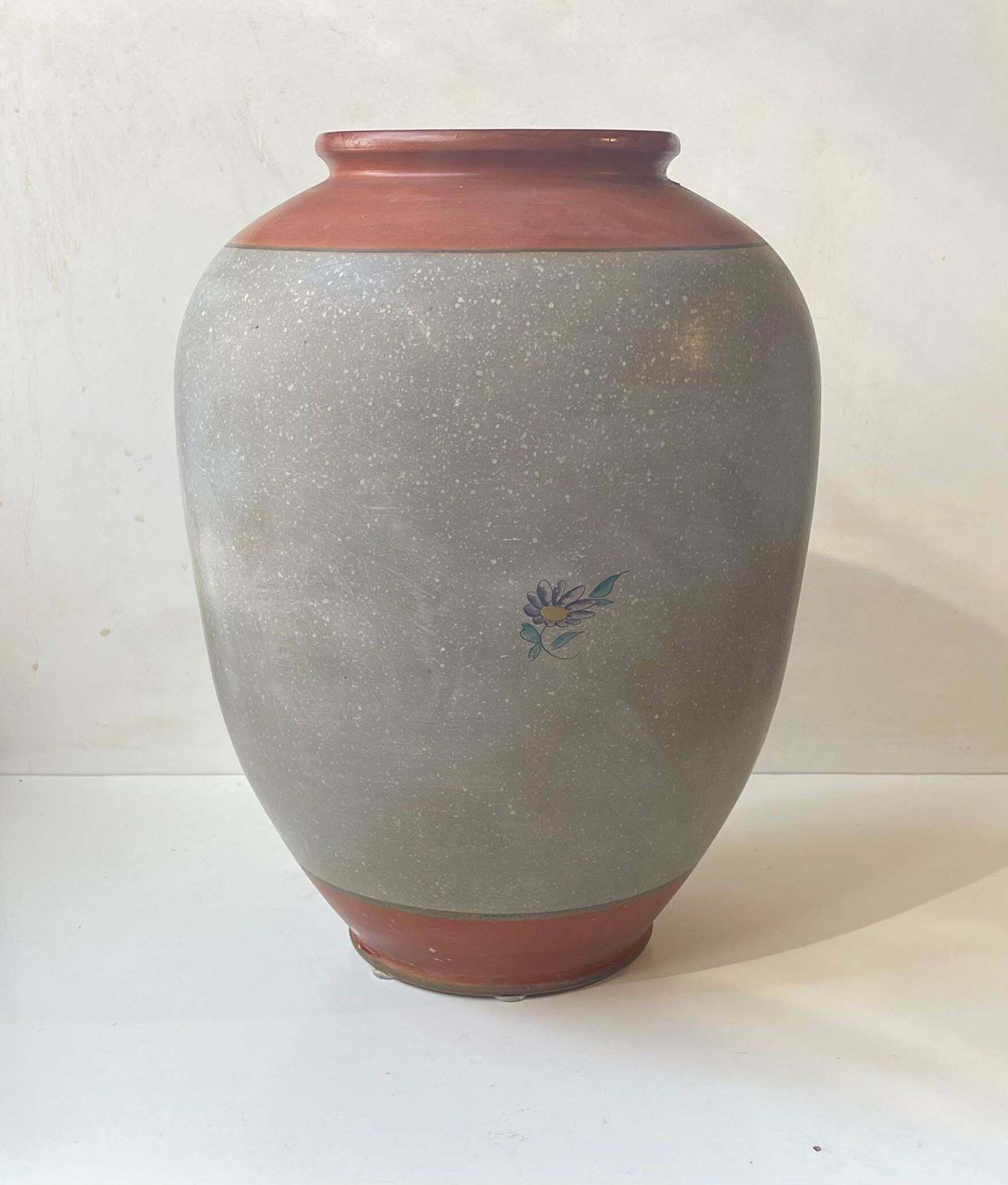 Antique Hand Painted Terracotta Floor Vase By Knabstrup, 1920s photo for sale