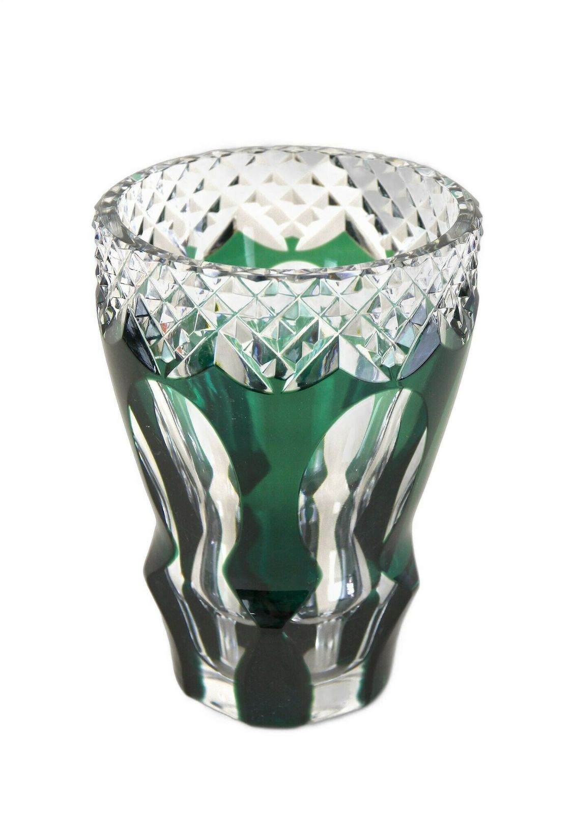 Emerald Green Overlay/ Cut Glass Vase By Val Saint Lambert, Belgium Ca. 1950