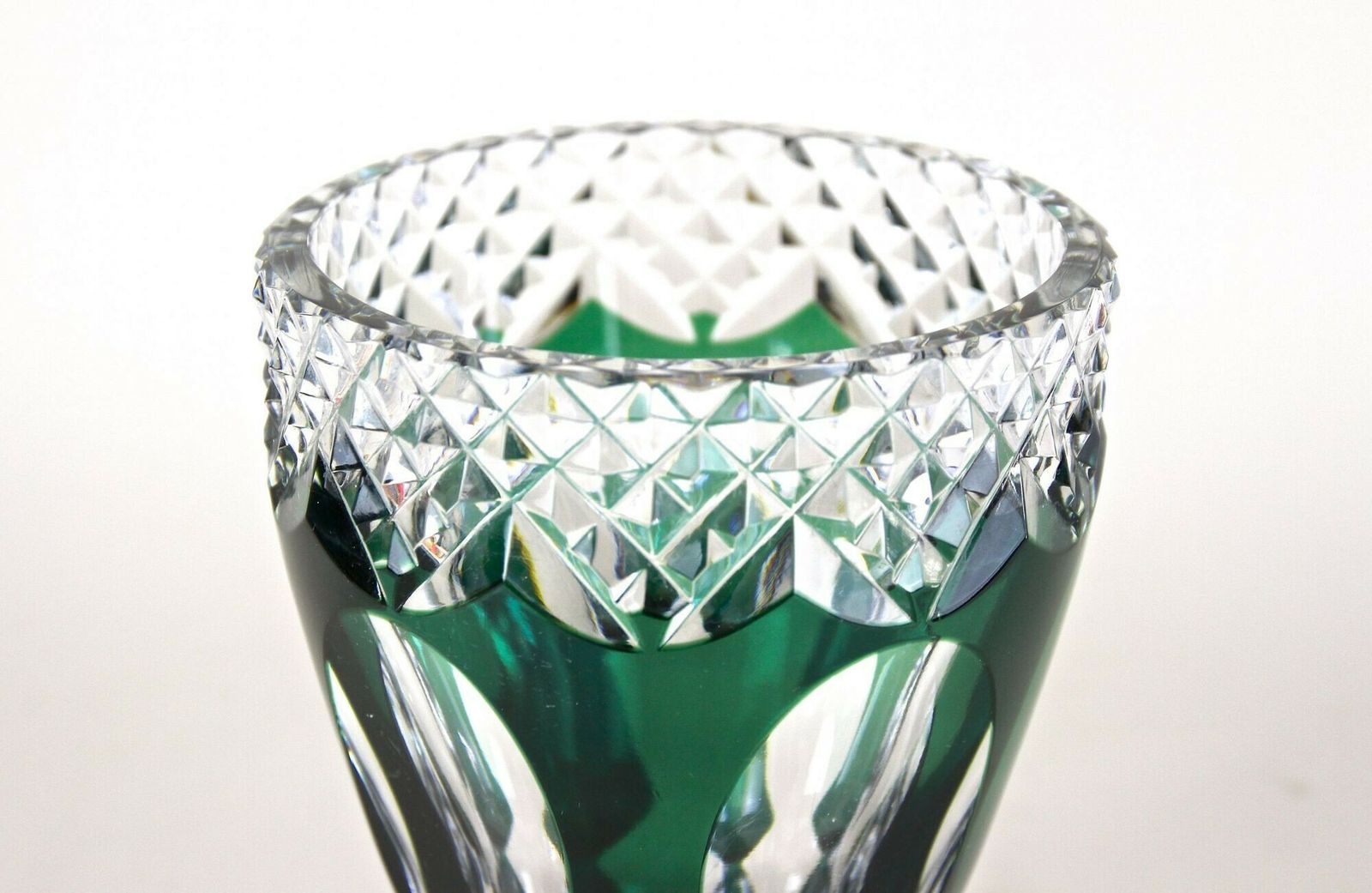 Emerald Green Overlay/ Cut Glass Vase By Val Saint Lambert, Belgium Ca. 1950 photo furniture
