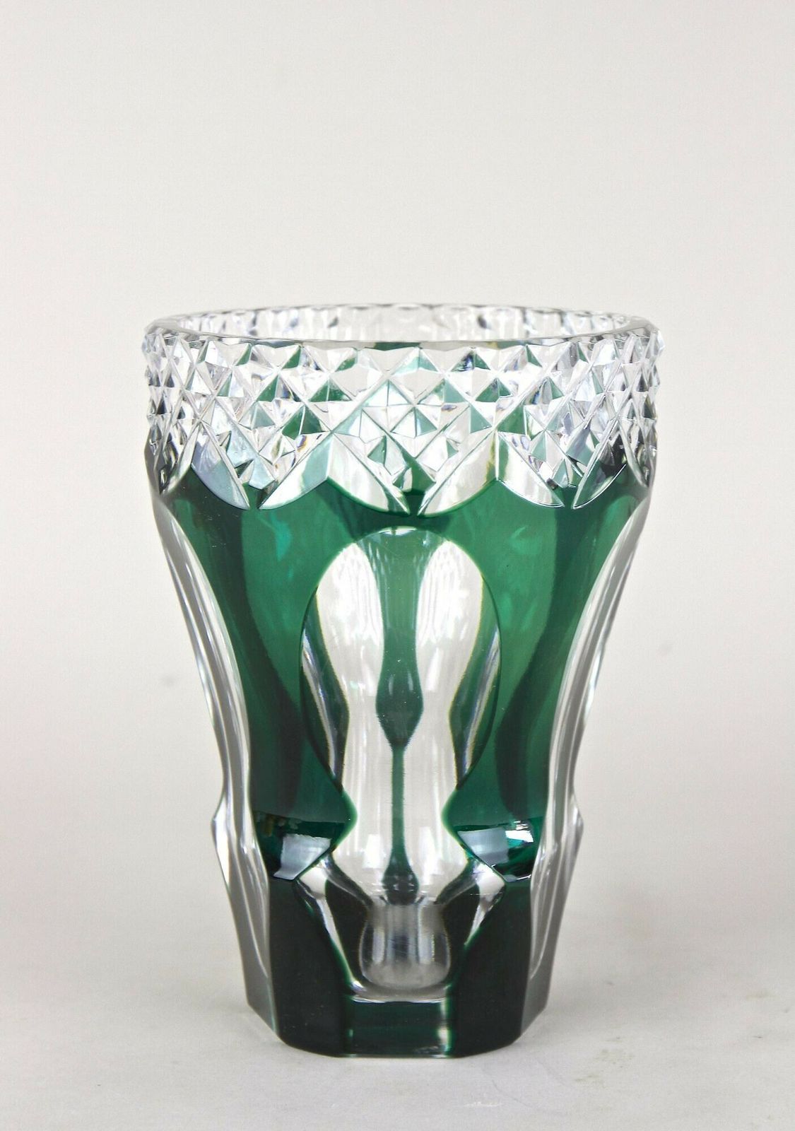 Emerald Green Overlay/ Cut Glass Vase By Val Saint Lambert, Belgium Ca. 1950 photo Home Decor
