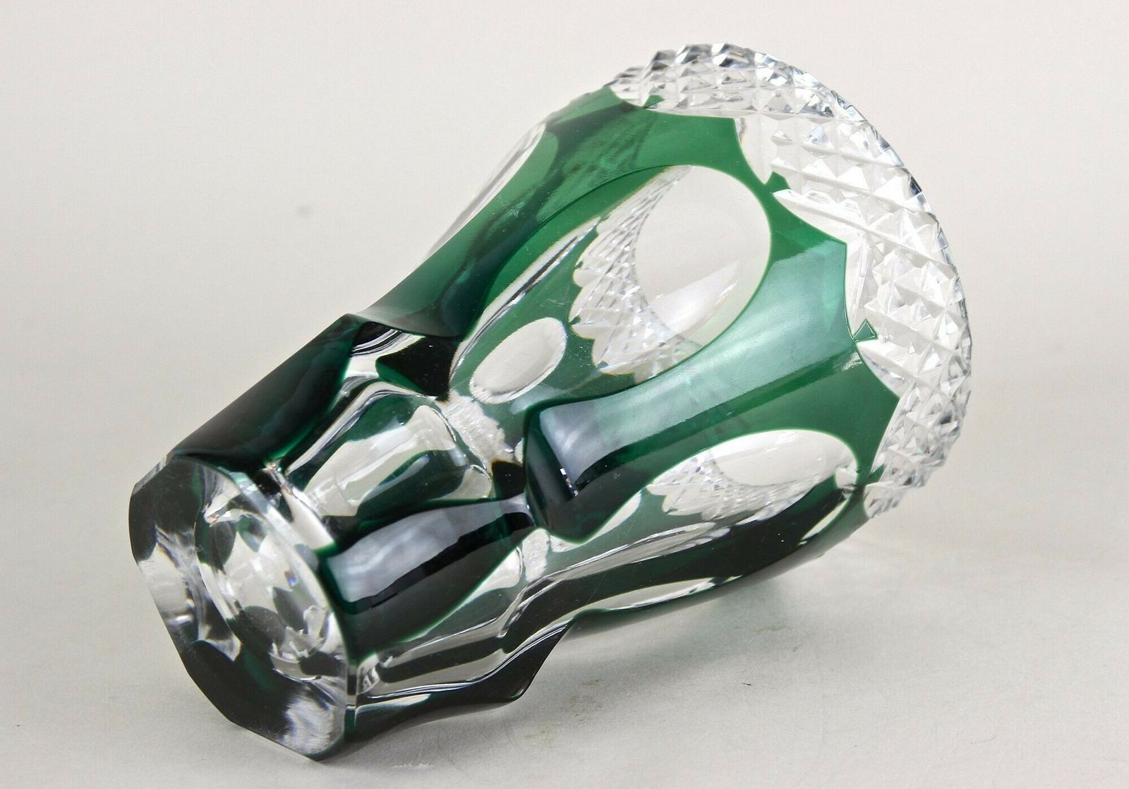 Home Decor Emerald Green Overlay/ Cut Glass Vase By Val Saint Lambert, Belgium Ca. 1950 photo