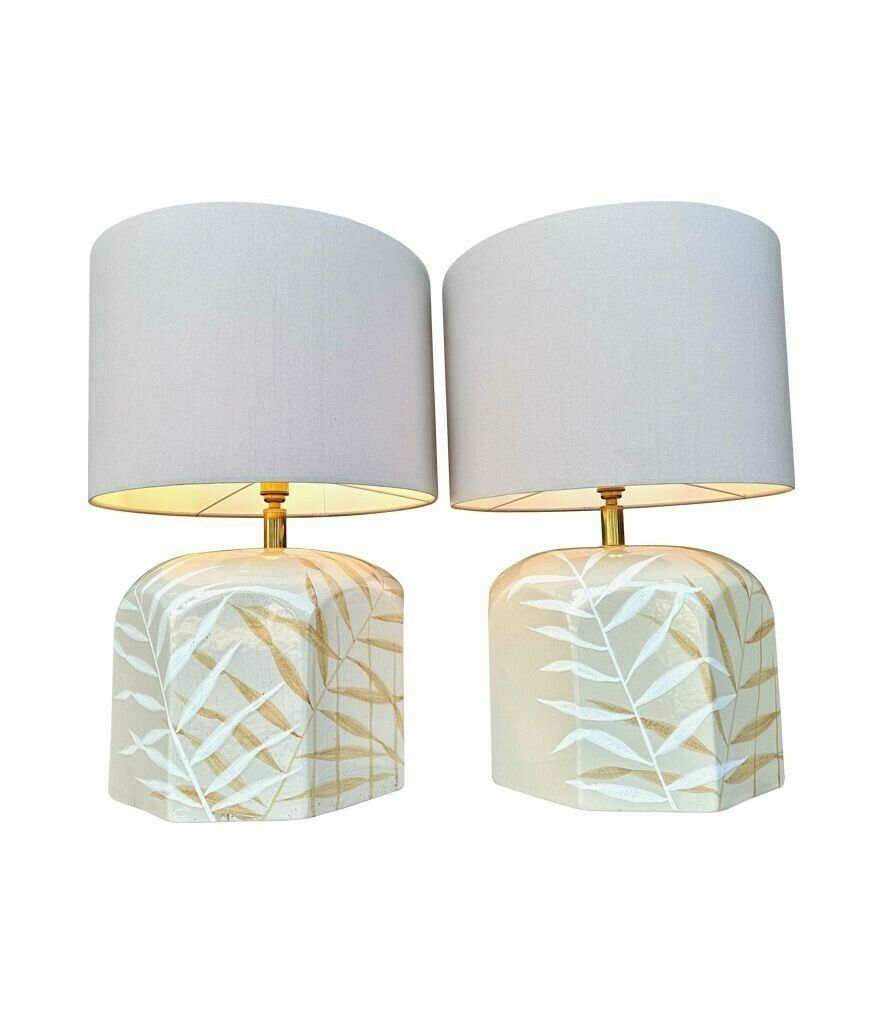 A Pair Of Large 1970s Hand Painted Ceramic Lamps By Ugo Zaccagnini For Maison Lancel