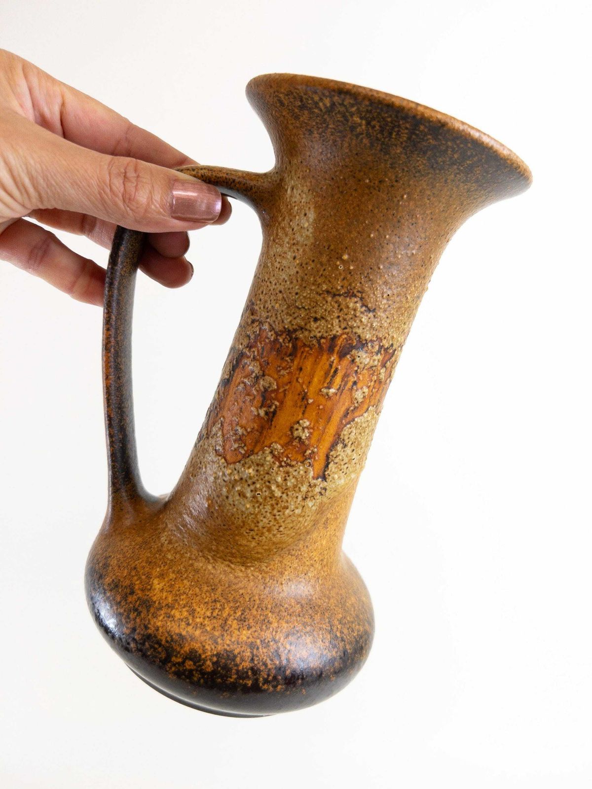 Steuler Ceramic Vase With Copper Brown Crusty Fat Lava Glaze 715 20   West German Pottery   Earthy Vintage Jug photo furniture