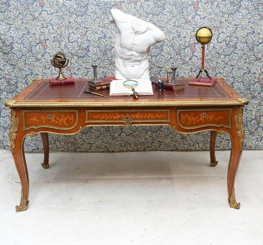 Antique Bureau Plat French Inlay Desk Writing Table