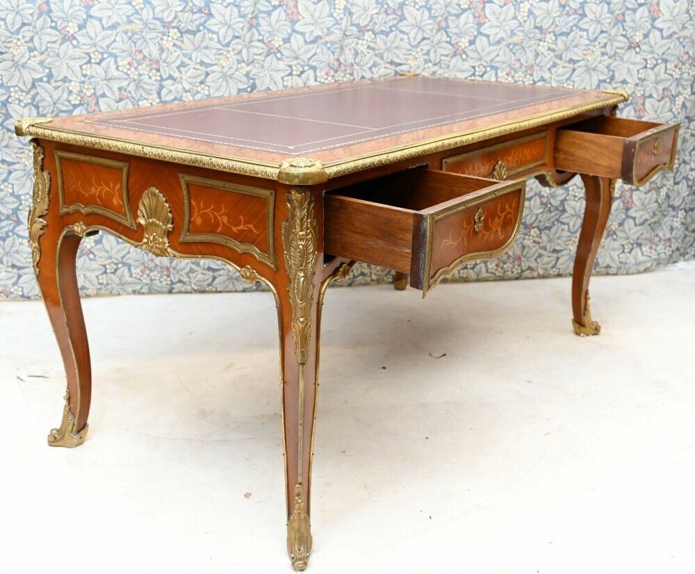 photo for sale Antique Bureau Plat French Inlay Desk Writing Table