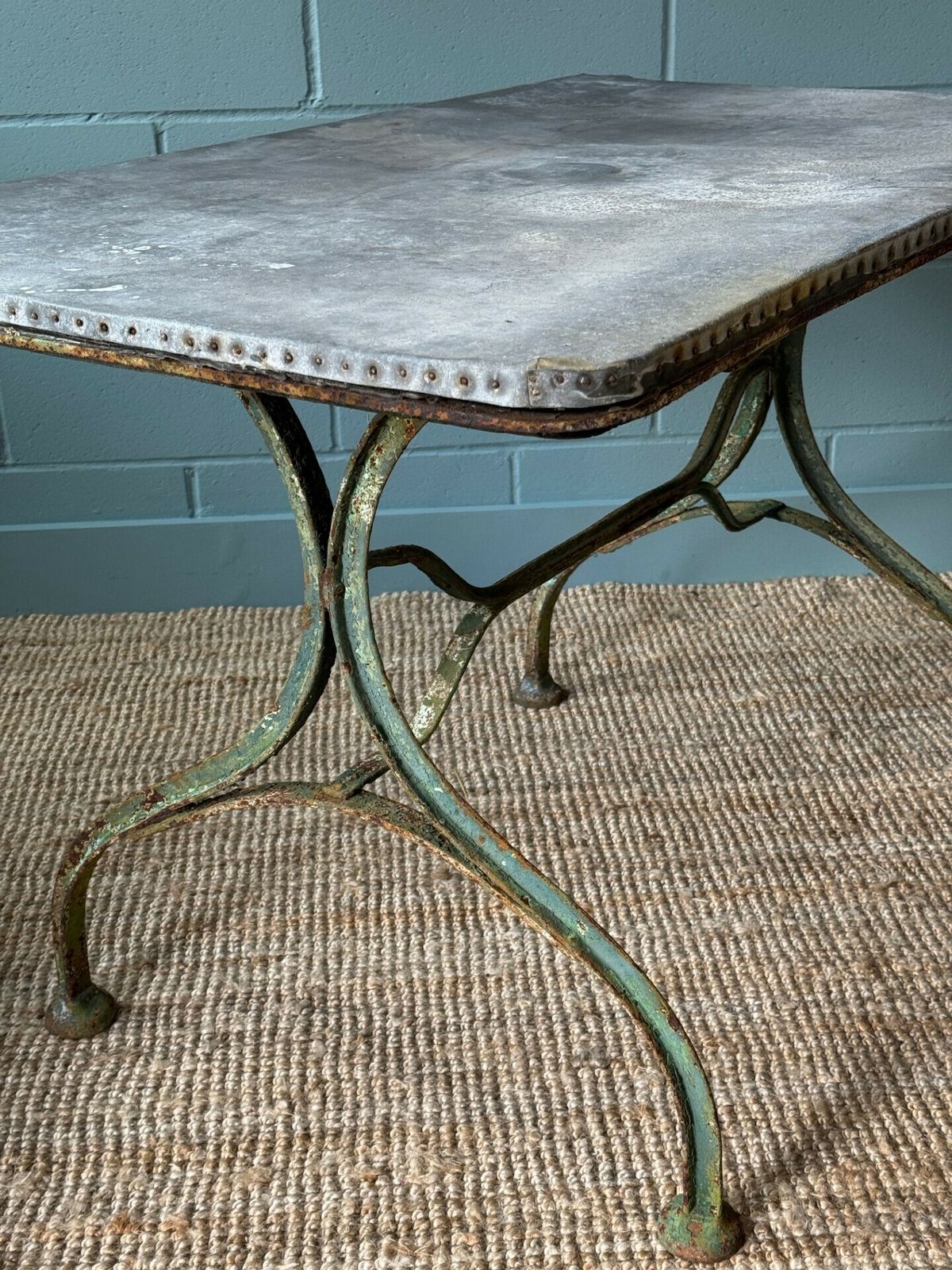 A French Zinc Top Industrial Style Garden/Interior Table (Circa 1900 Or Earlier) & Set Of Six Folding French Chairs photo furniture