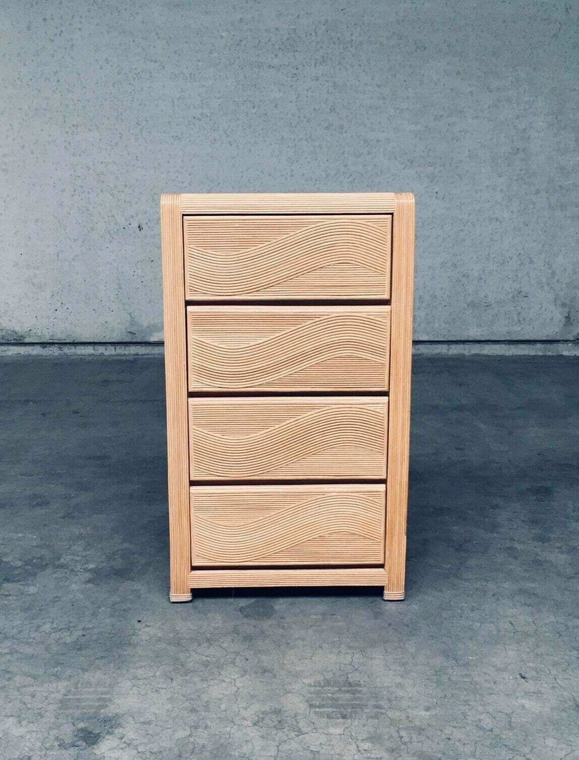 1980's Boho Design Split Rattan High Chest Of Drawers photo Furniture