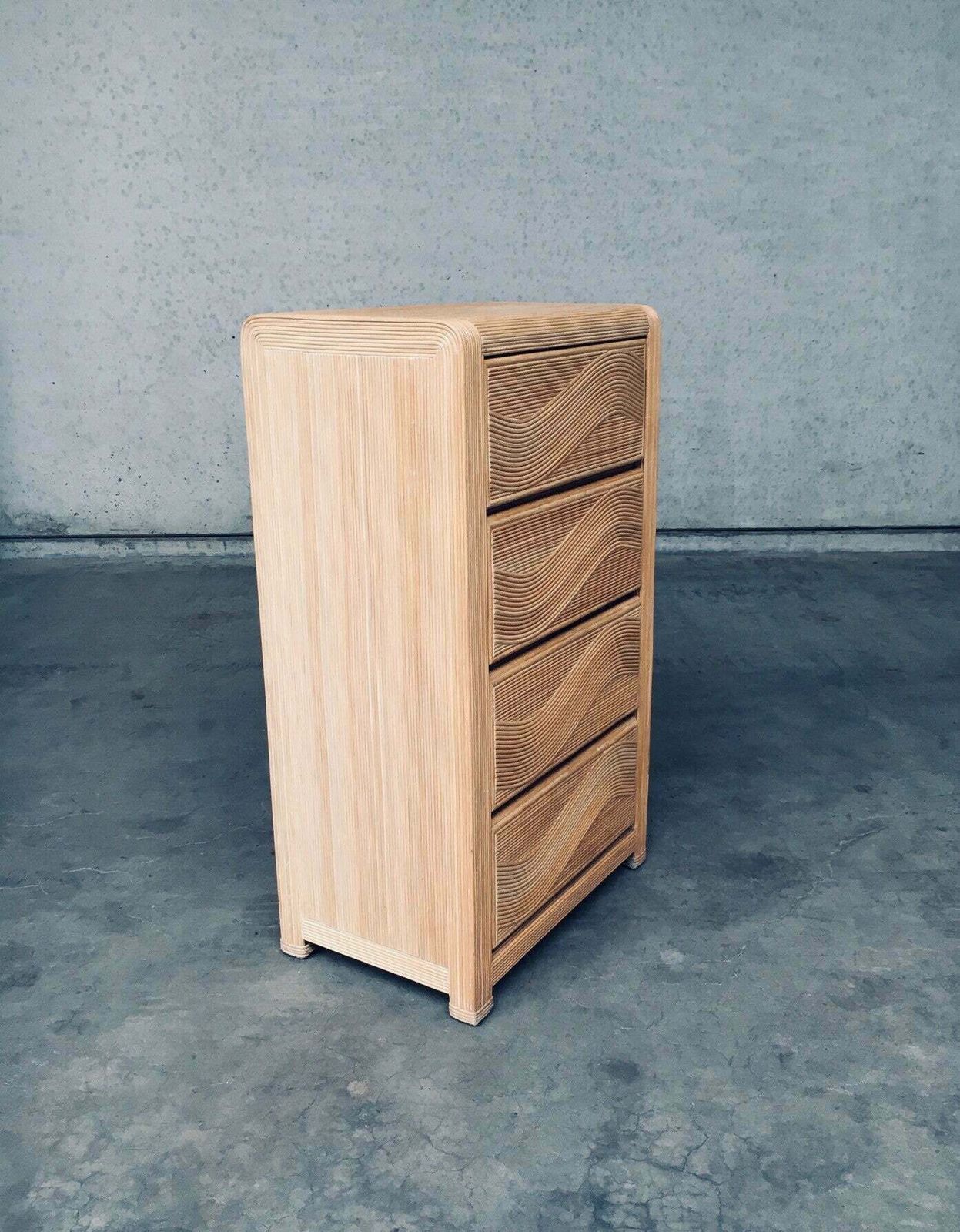 1980's Boho Design Split Rattan High Chest Of Drawers photo vintage