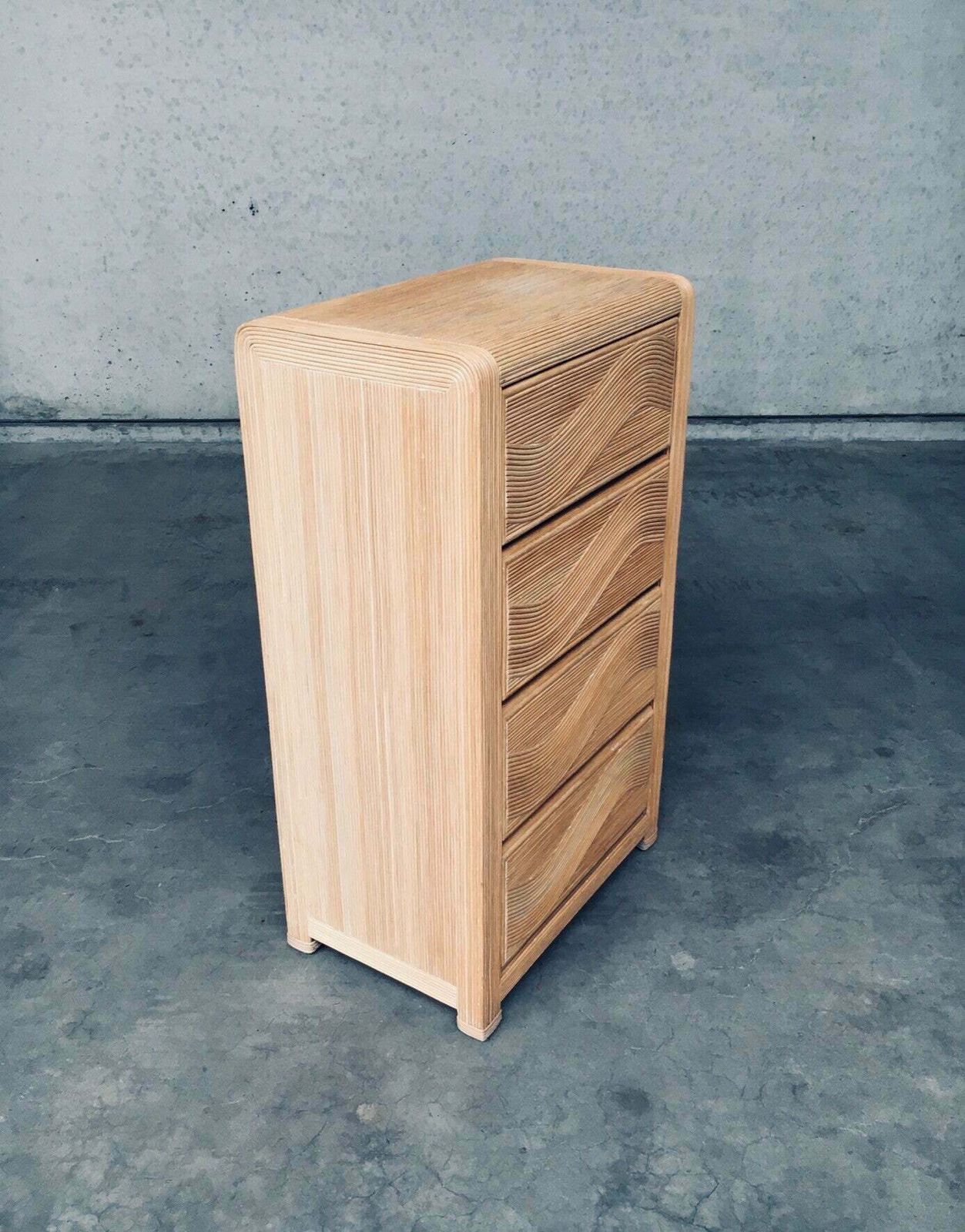 photo furniture 1980's Boho Design Split Rattan High Chest Of Drawers