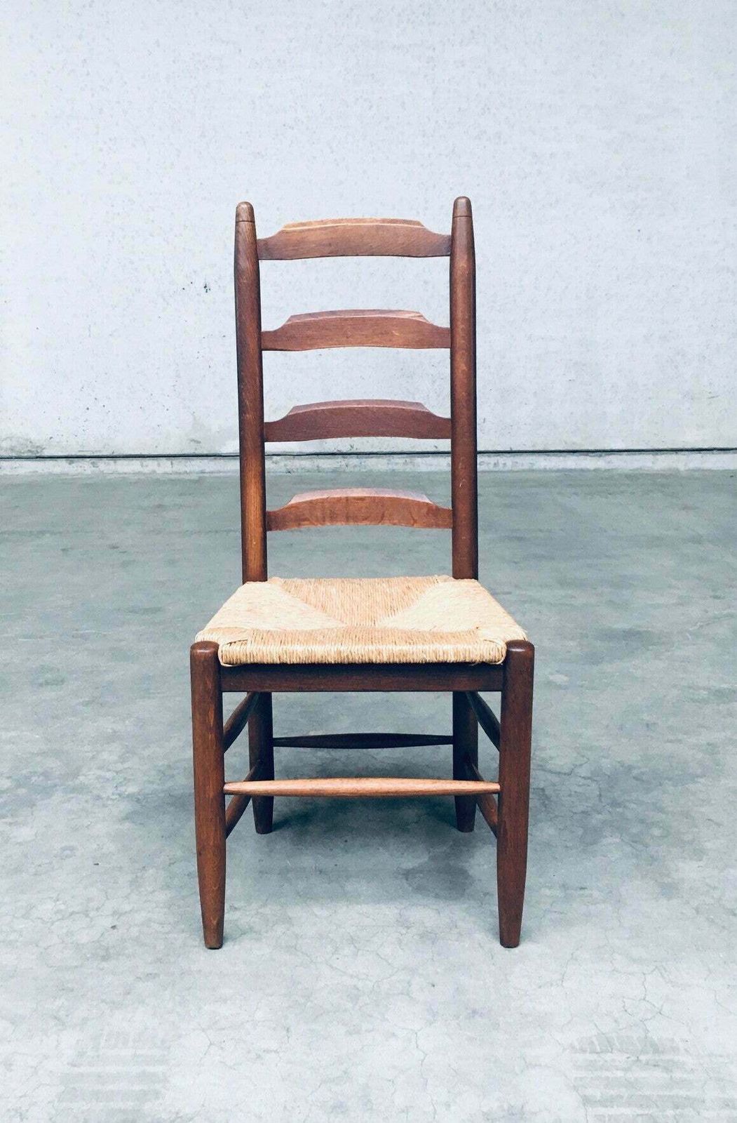 photo vinterior Rustic Design Ladder Back Oak & Rush Dining Chair Set, Belgium 1960's
