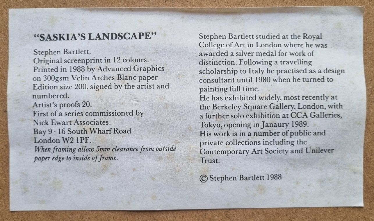 Stephen Bartlett   Saskia's Landscape (Framed Screenprint) 20th Century Modern British Art photo for sale