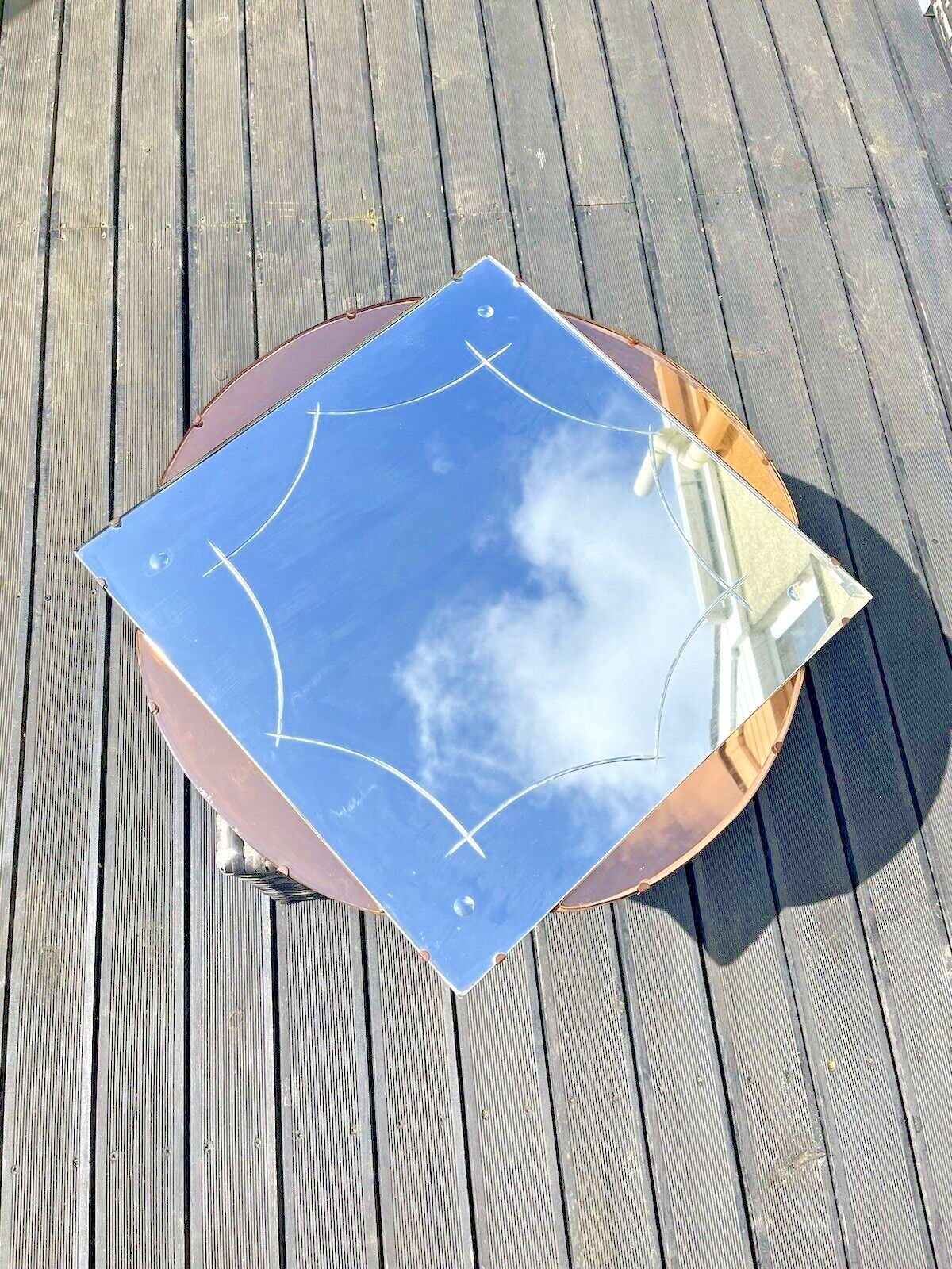 Huge 28" Beautiful 1930's Art Deco Flower Shaped Over Mantel Mirror Peach Copper photo buy