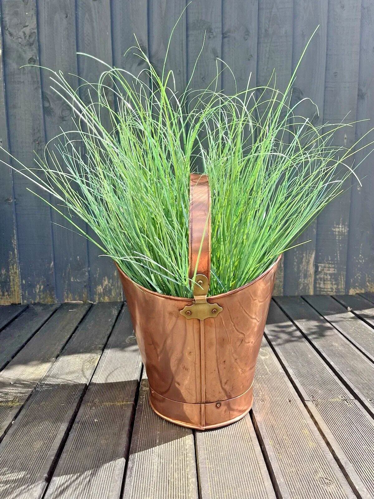 Antique 19th C Copper & Brass Handled Pail Kindling Bucket Flower Plant Pot photo vinterior