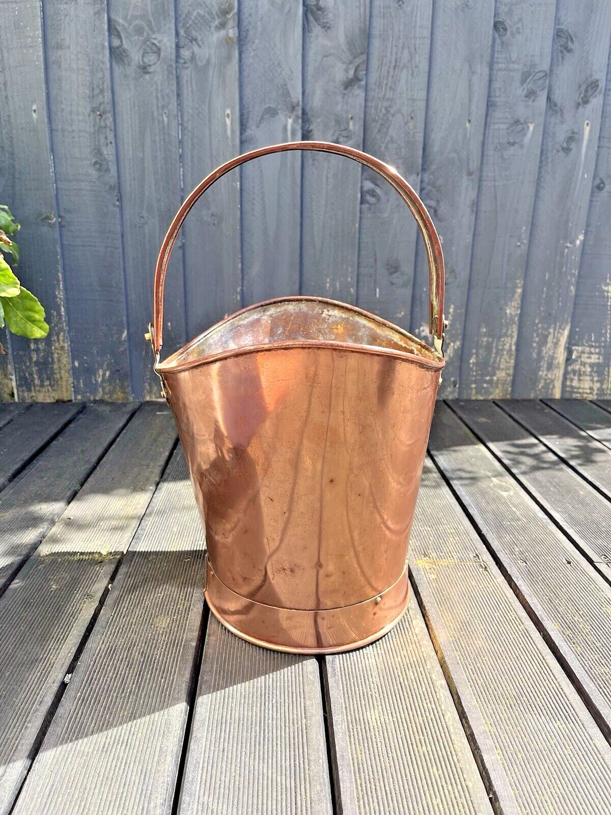 photo for sale Antique 19th C Copper & Brass Handled Pail Kindling Bucket Flower Plant Pot