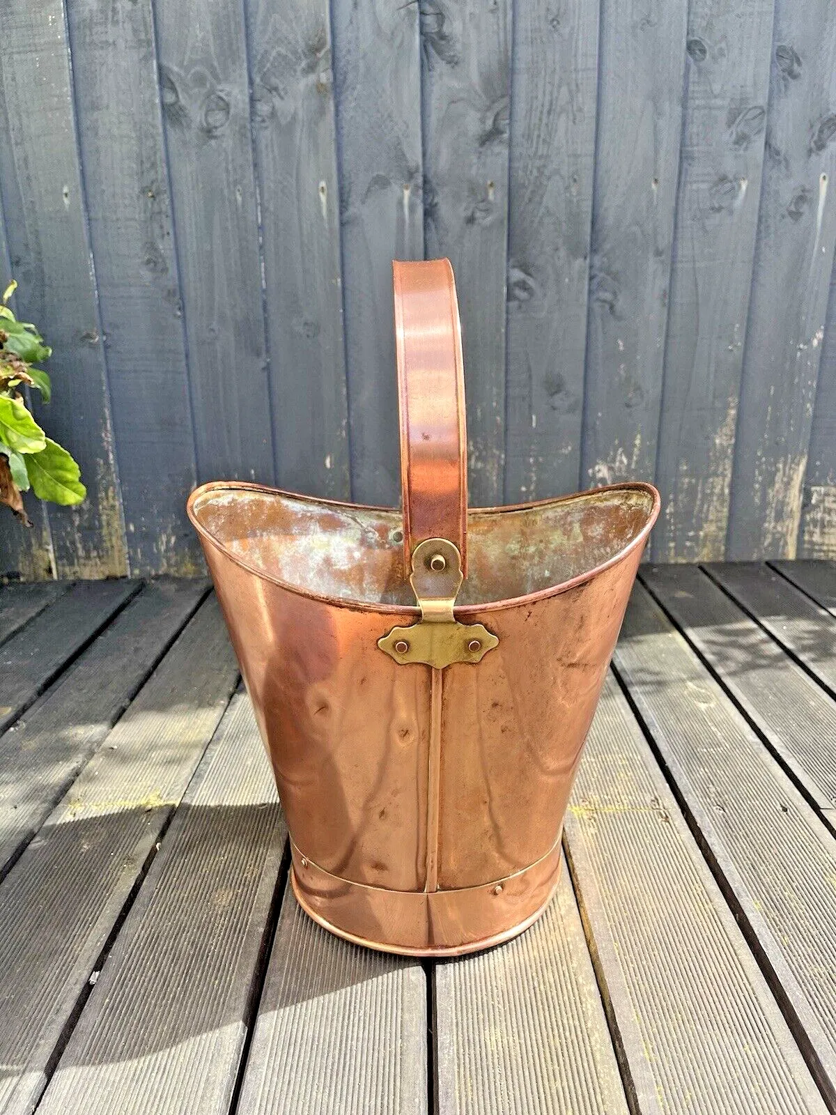 Home Decor Antique 19th C Copper & Brass Handled Pail Kindling Bucket Flower Plant Pot photo