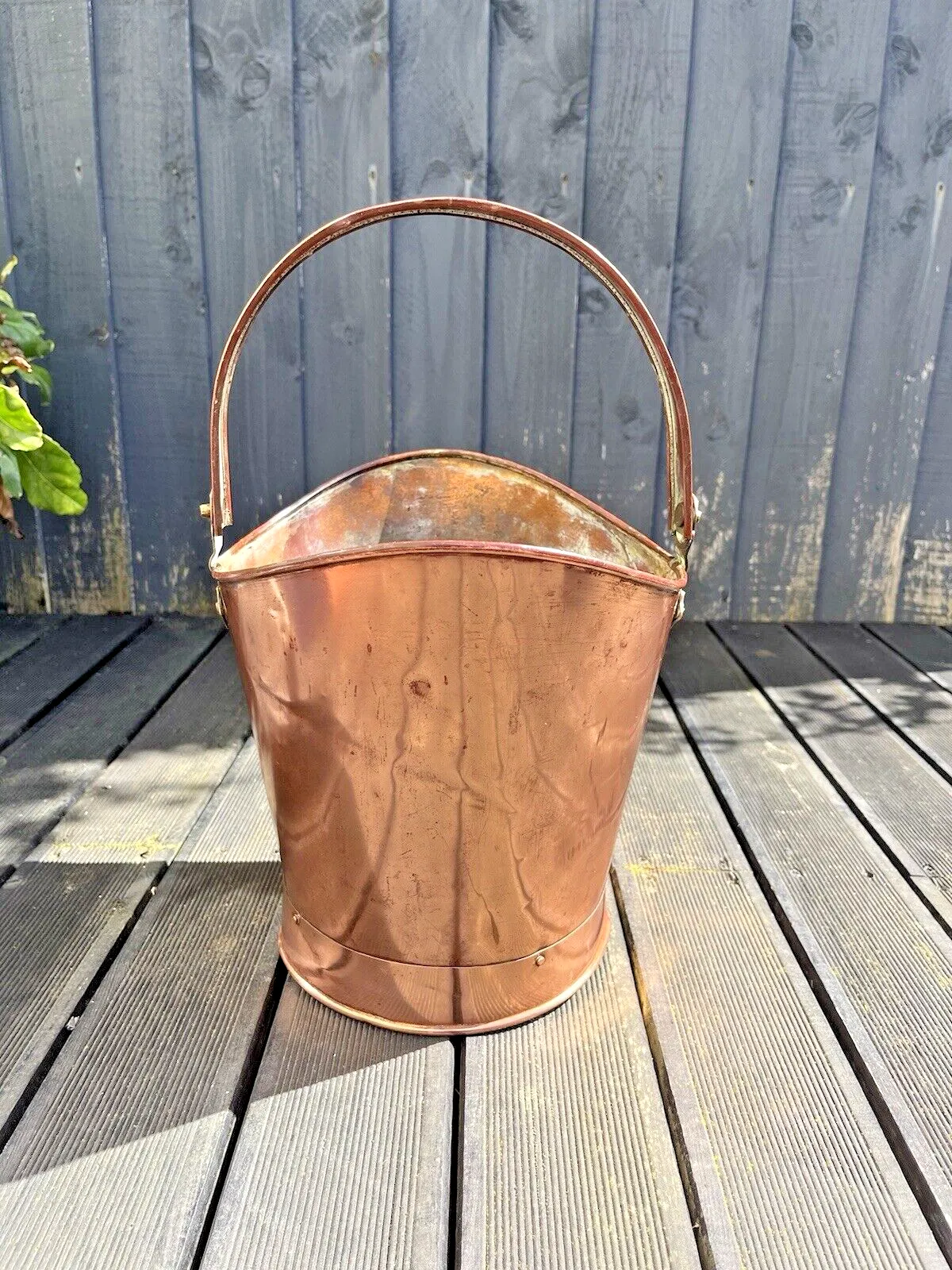 photo vinterior Antique 19th C Copper & Brass Handled Pail Kindling Bucket Flower Plant Pot