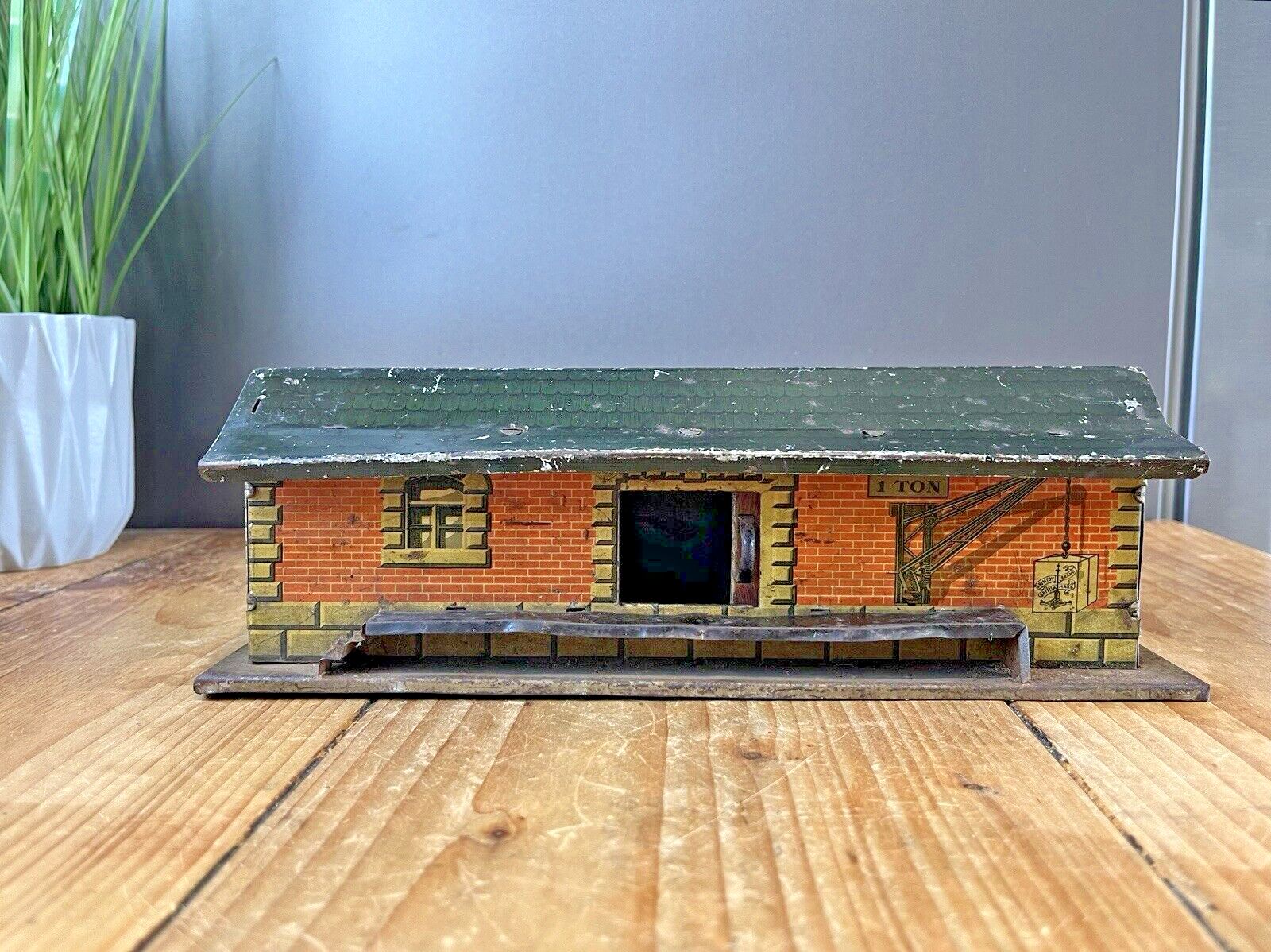 Antique British Brimtoy Brand Tinplate Sliding Door Train Station 30's Tin Toy photo vinterior