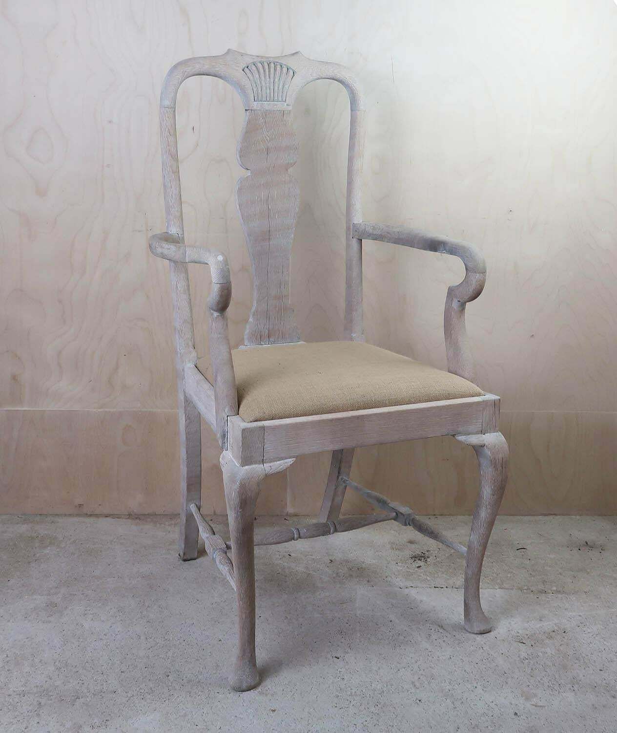 Antique Limed Oak Gustavian Style Urn Back Carver Or Armchair. C.1920 photo furniture