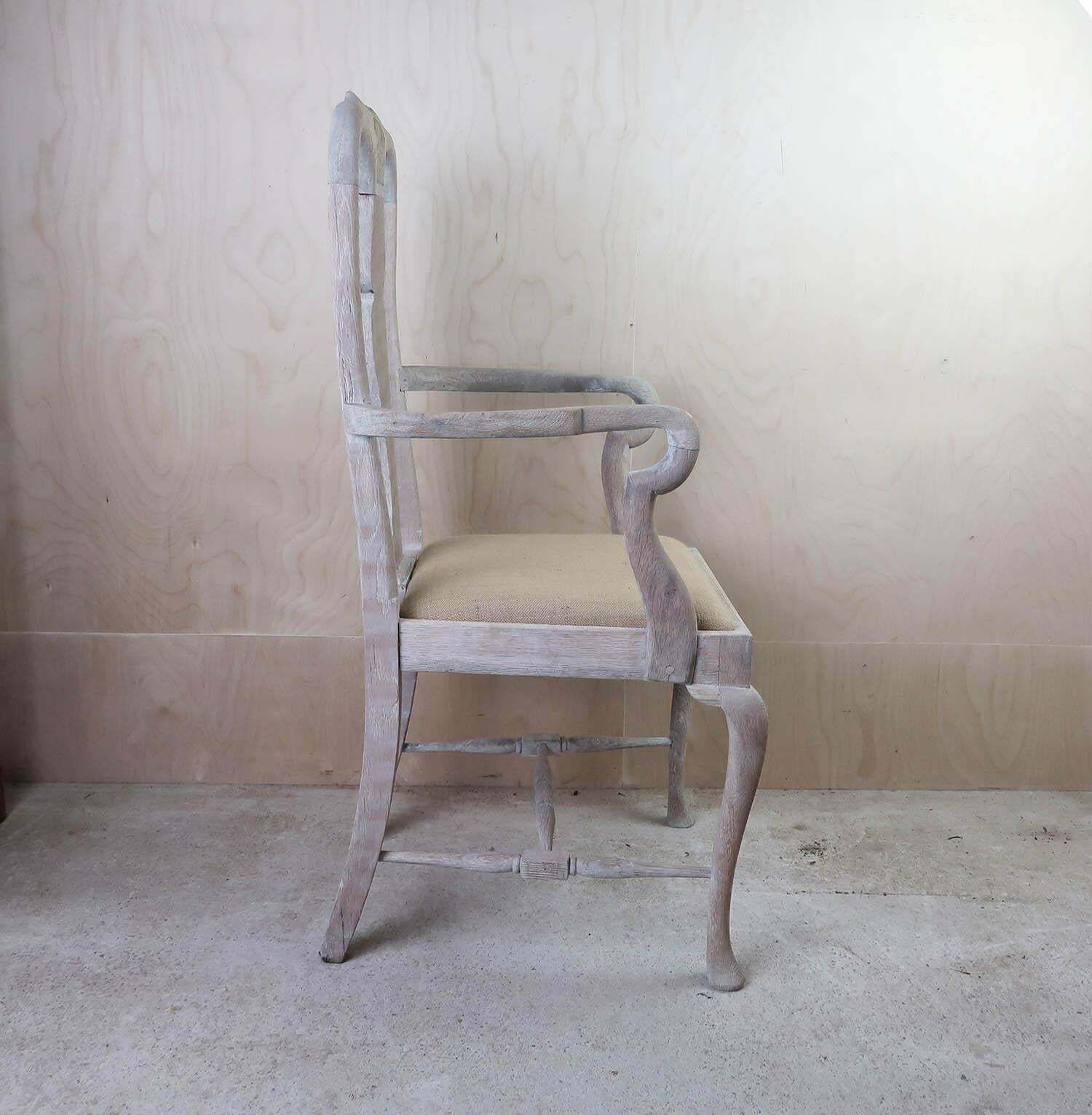 Antique Limed Oak Gustavian Style Urn Back Carver Or Armchair. C.1920 photo 590.0